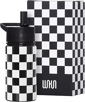 Wildkin Kids Stainless Steel Water Bottle, 14oz, Black and White Checkered