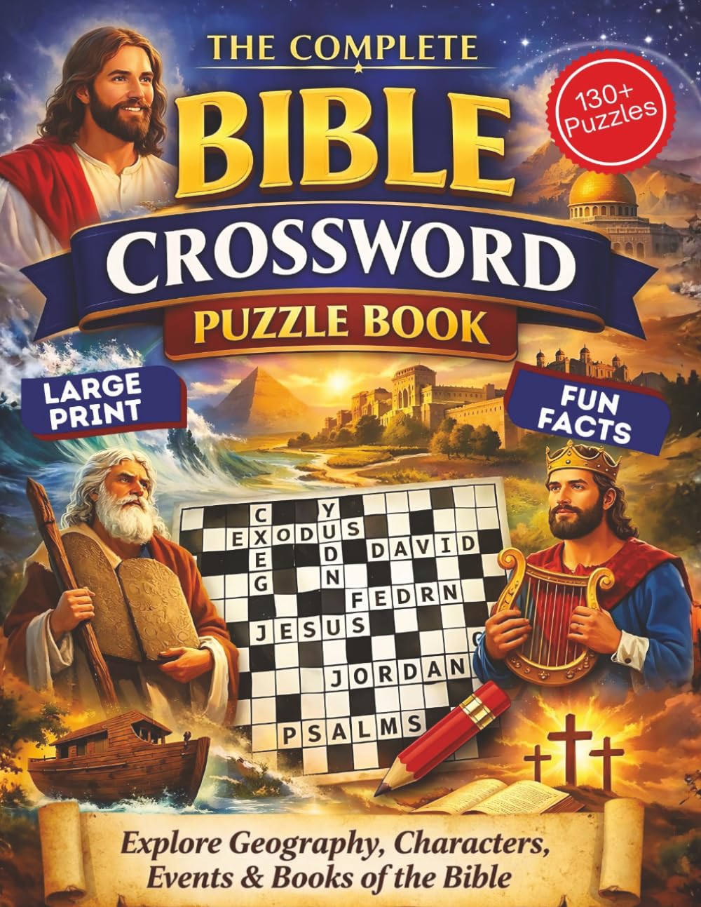 The Complete Bible Crossword Puzzle Book: Inspiring Christian Puzzles Packed with Scripture Trivia, Miracles, Bible Stories & Holy Land Places – Large Print Activity Book & Meaningful Gift