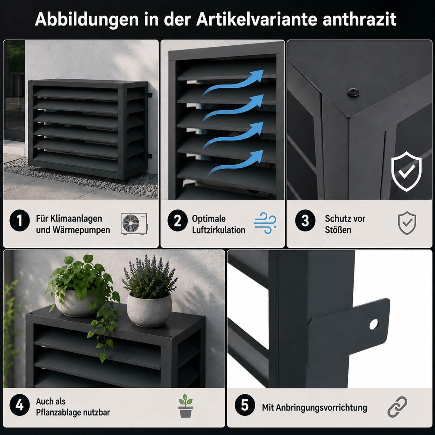 Mendler Verkleidung für Klimaanlage/Wärmetauscher HWC-O43, Abdeckung Schutzgitter, Metall 70x104x50cm - anthrazit