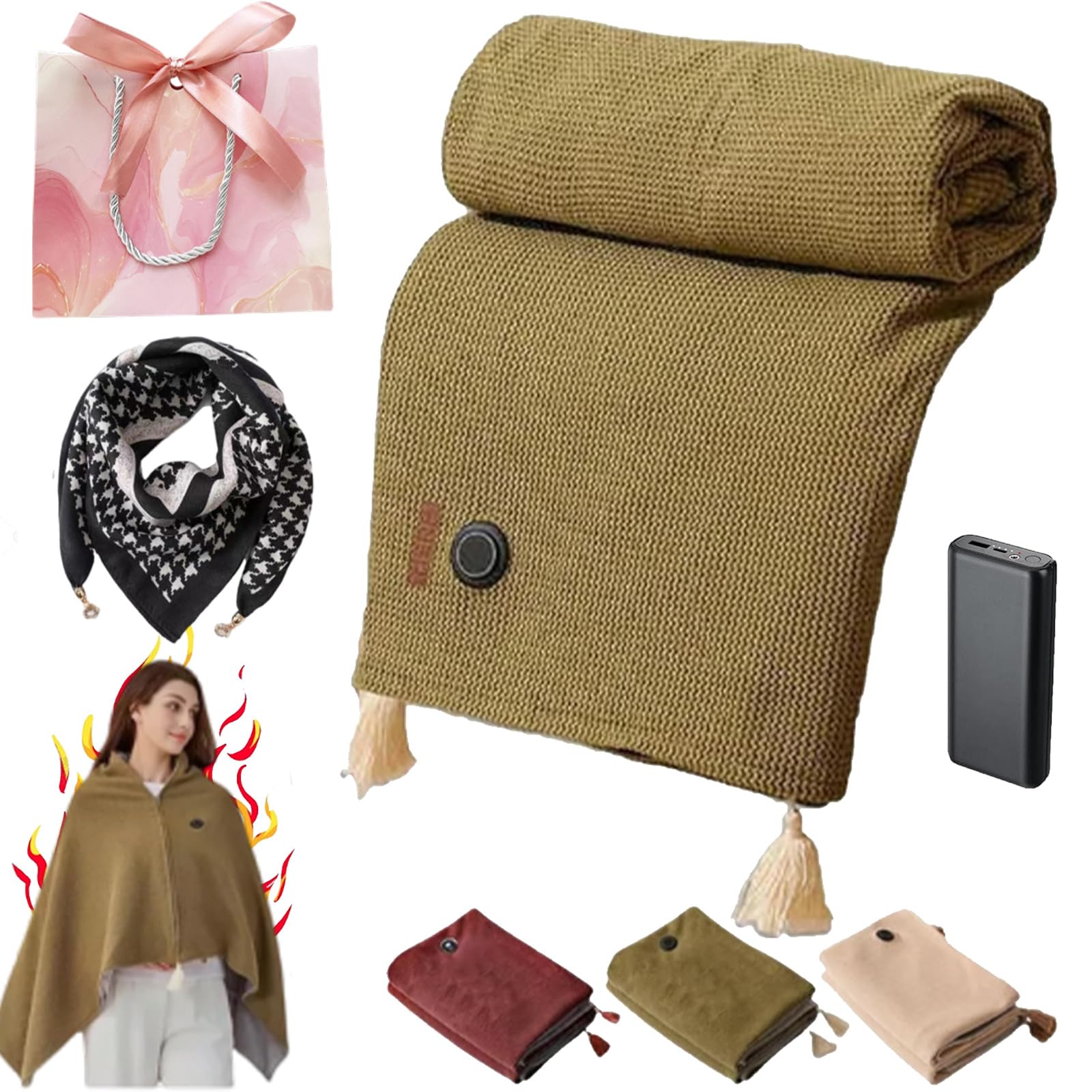 Portable Heated Shawl Wraps for Women,Soft Zipper Wireless Heated Blanket Shawl,Portable Electric Body Warming Cloud Cloak Blanket,Battery Heated