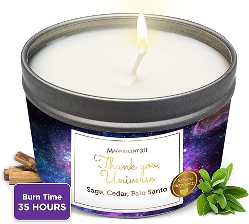 Magnificent 101 Affirmation - Vela de aromaterapia para difuminar Thank You Universe 6 onzas - 35 horas de combustión 100% cera de soja, aceites