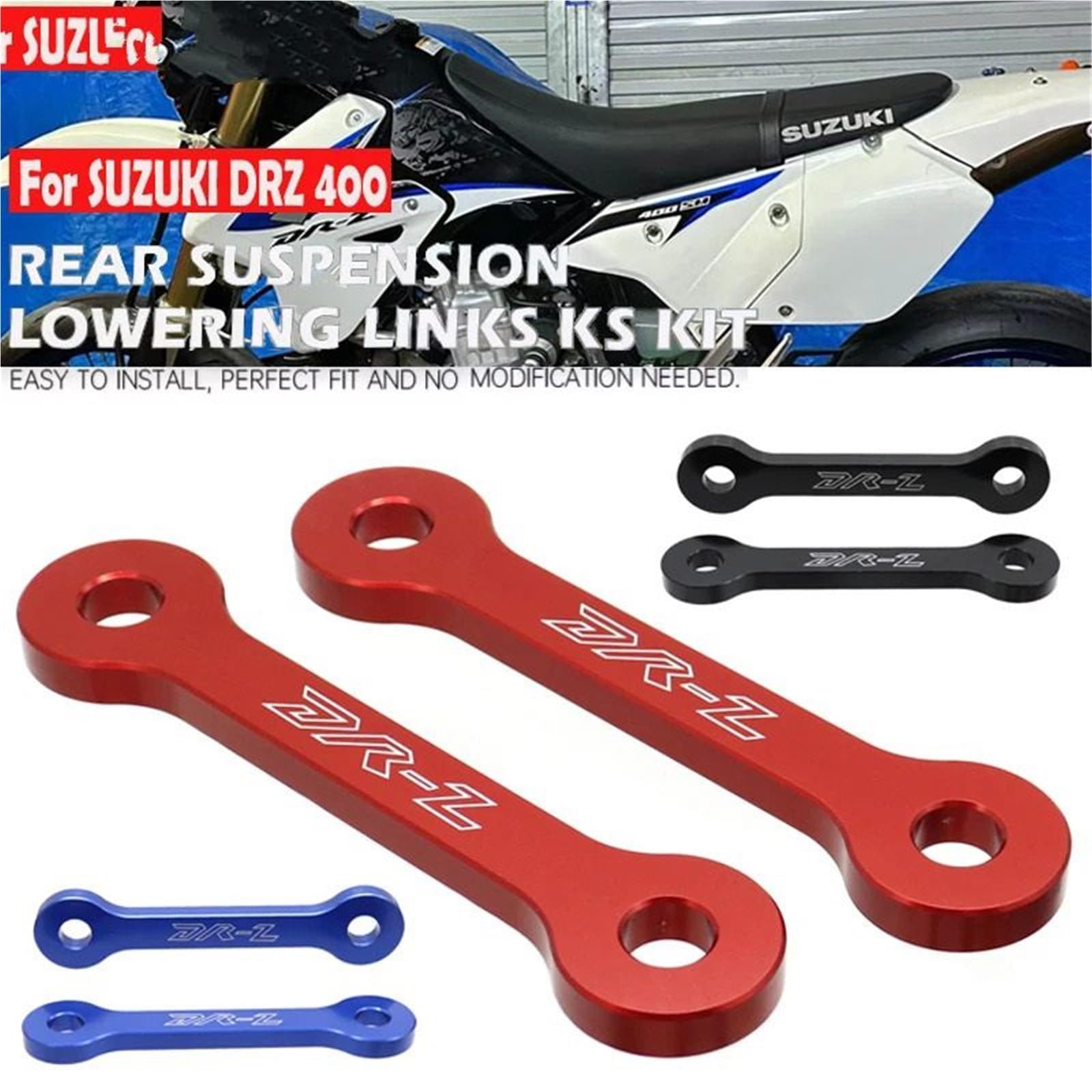 Kit de biellettes de suspension arrière for moto Suzuki DRZ400SM, DRZ400S, DRZ400E, DRZ 400 E/S/SM(Black)