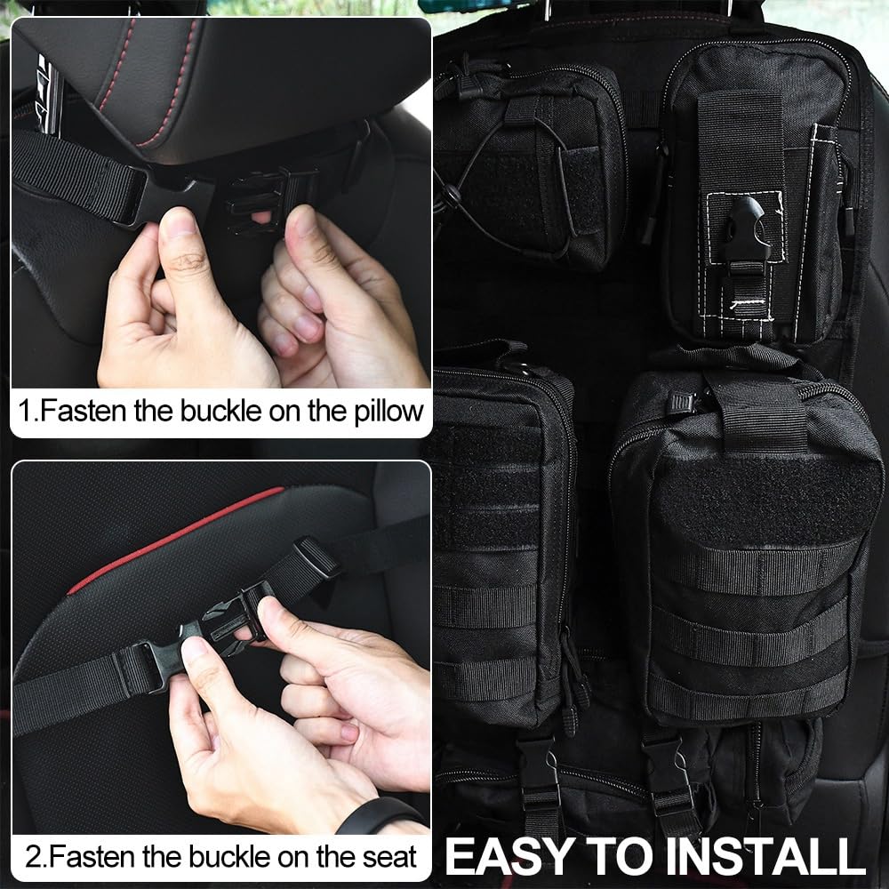 XhuangTech Organizer tattico per sedile auto, resistente, protezione posteriore con 5 tasche staccabili, organizer tattico universale per sedile anteriore e posteriore, per la maggior parte delle auto