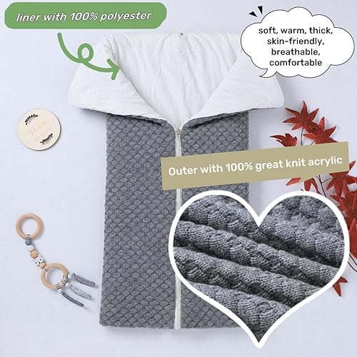 Miniatura 2 de LLmoway Manta de punto para bebé, saco de dormir de punto, manta para recibir, para niños recién nacidos, niñas de 0 a 12 meses, color gris