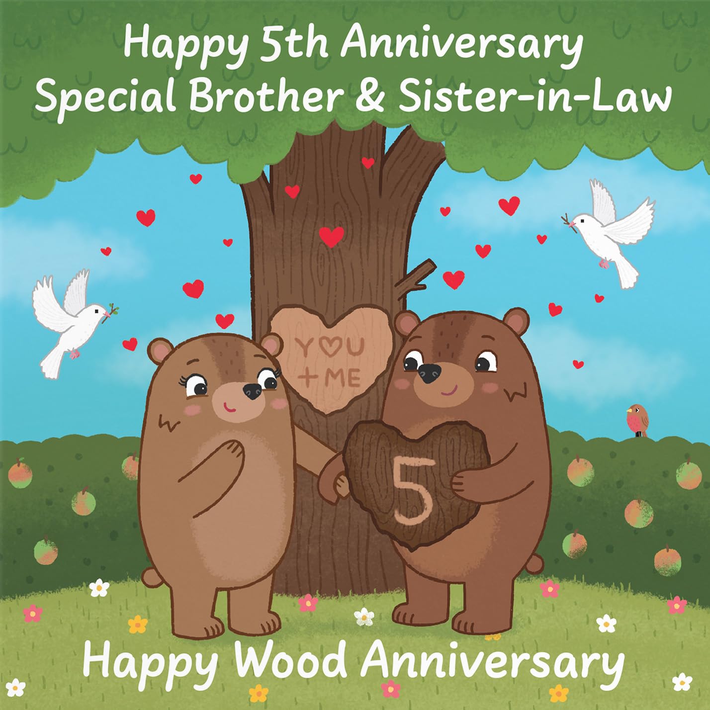 Hunts England, Brother And Sister In Law 5th Anniversary Card, Wood Anniversary, Fifth Anniversary, 5 Years - Image 2