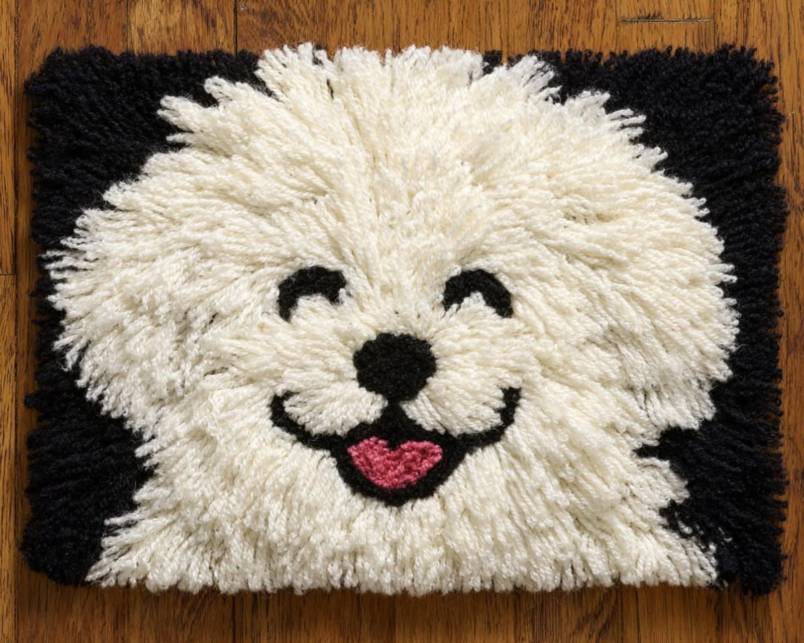 Wallphantom Latch Hook Rug Kits for Adults Beginners,Happy Maltese,DIY with Printed Canvas Crochet Yarn Handmade Embroidery Crafts Crochet for Home Decoration,90x120cm