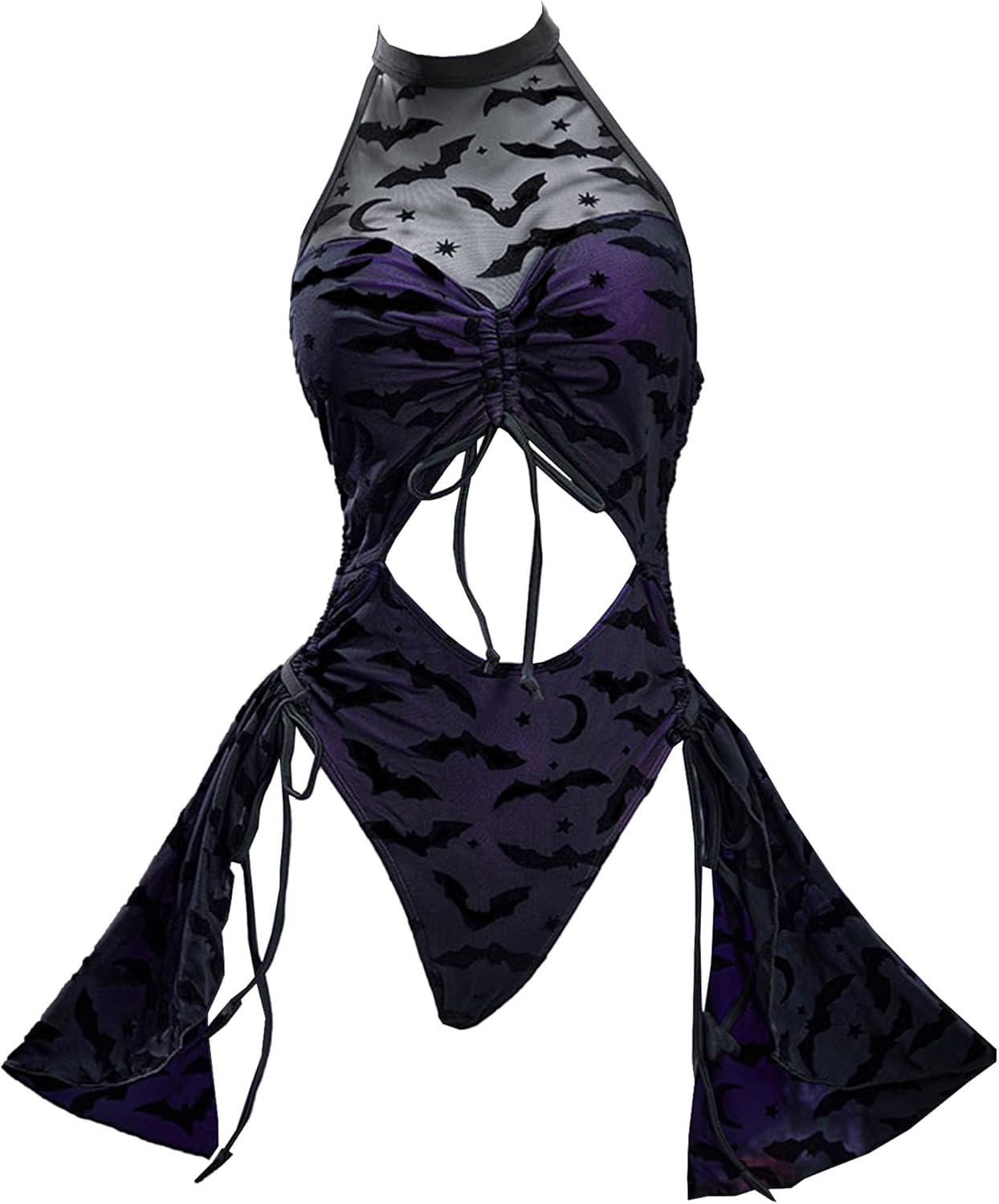 MEOWCOS Women One Piece Swimsuits Gothic Halter Bathing Suit Retro Style Cut Out Swimsuit