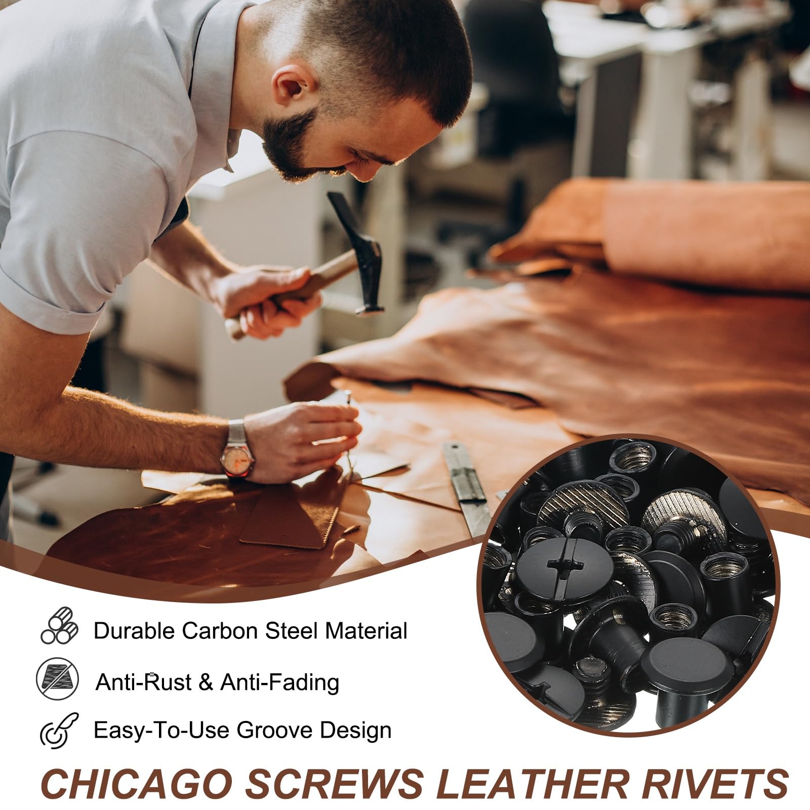PATIKIL 8.5mm Chicago Screws Leather Rivets - Image 3