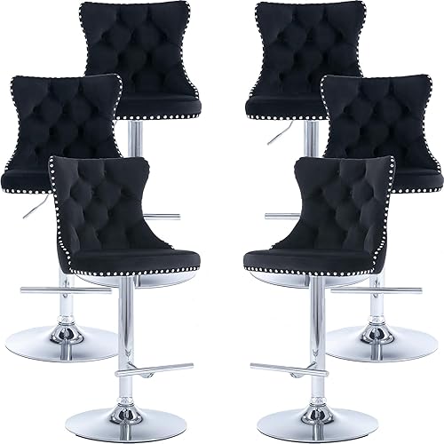 Miniatura 53 de Juego de 2 taburetes de bar giratorios de terciopelo, altura ajustable de 25 a 33 pulgadas, taburetes de bar con respaldo, sillas de bar para altura