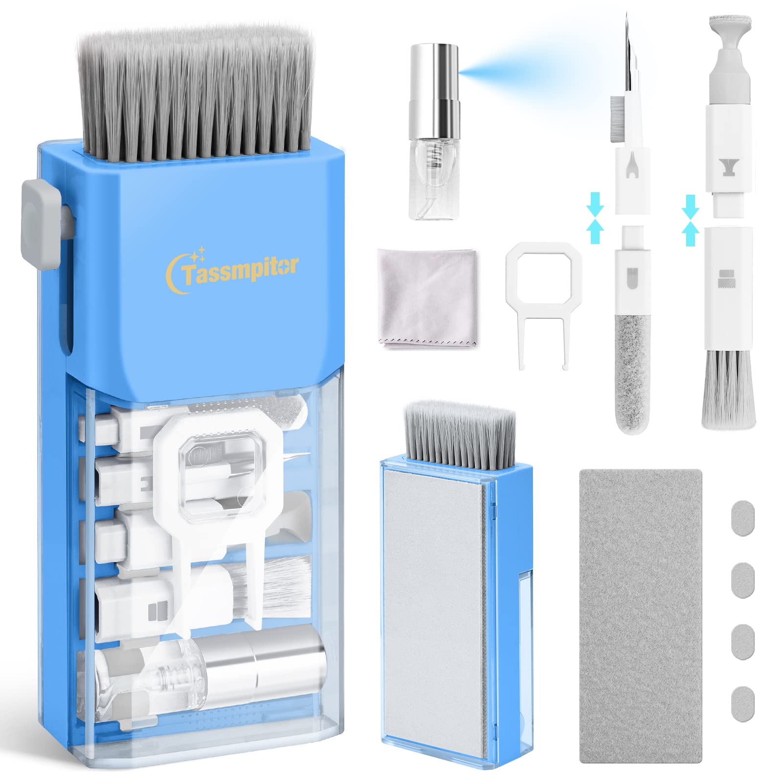 Electronics Screen Cleaner Repair Tool with 3 in 1 Earbud Cleaner Pen, Camera Lens Pen, Suit for iPad, iPhone, Cell Phone, Sky Blue