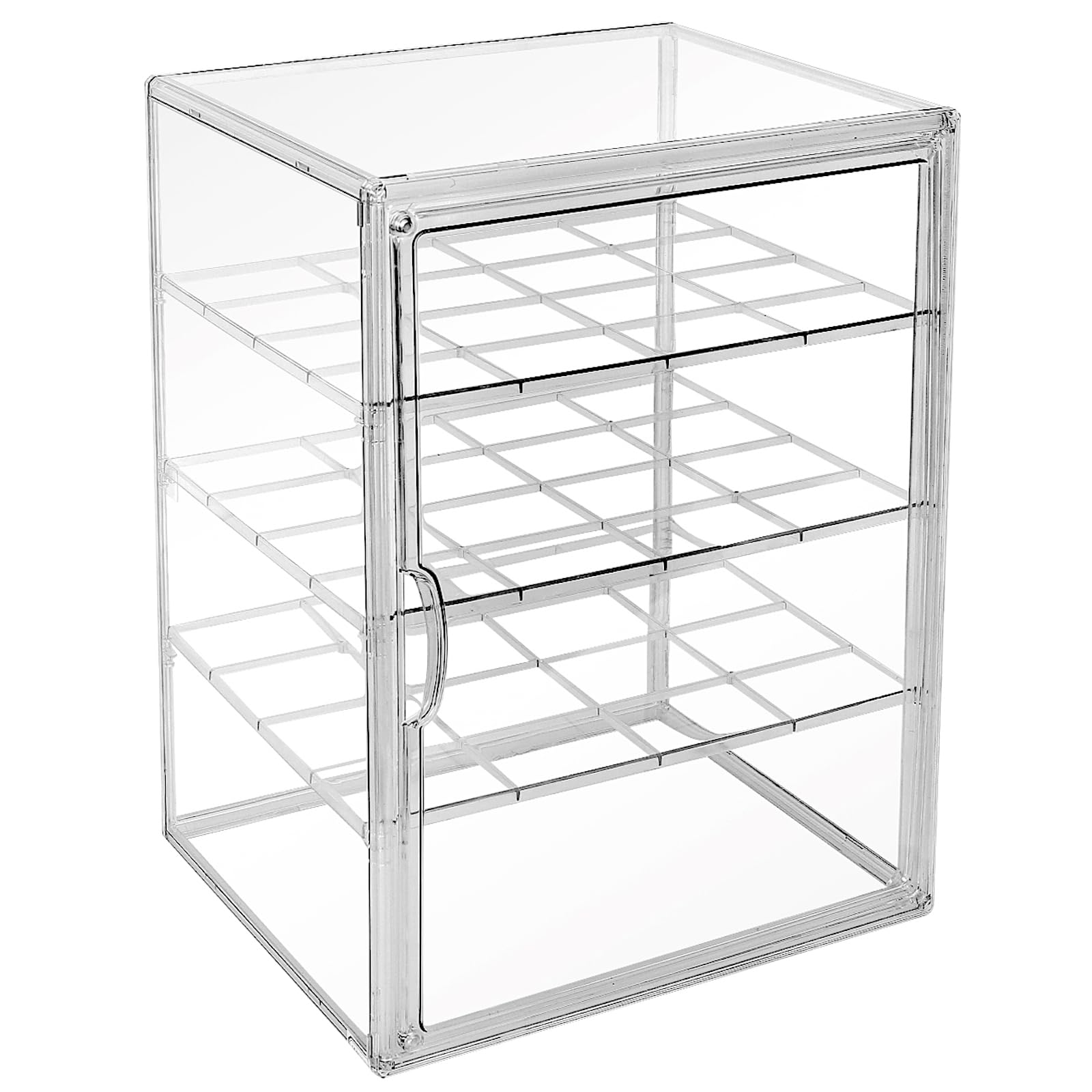 Extra Large 4 Tiers 15.7"X11.8"X9.8" Clear Acrylic Organizer Box Display Case, Plastic Holder with Magnetic Door and 3 Division Boards for Figures, Books, Handbags, Purses, Boots