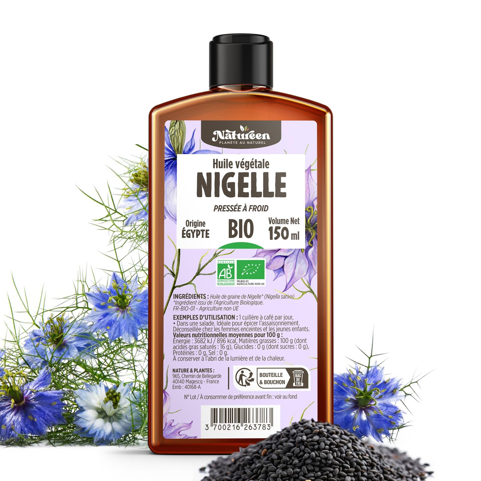 Huile De Nigelle Pressée à Froid Wellbear - 500 Ml, Naturelle | Huile De Cumin Noir Bien-être