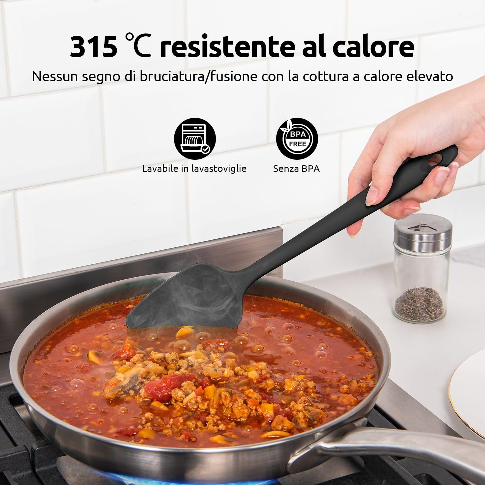 U-Taste Spatole in silicone per cucinare, raschietto per cottura alimentare resistente al calore fino a 315°C con anima robusta e bordo flessibile per pentole antiaderenti(4 pezzi,Nero)