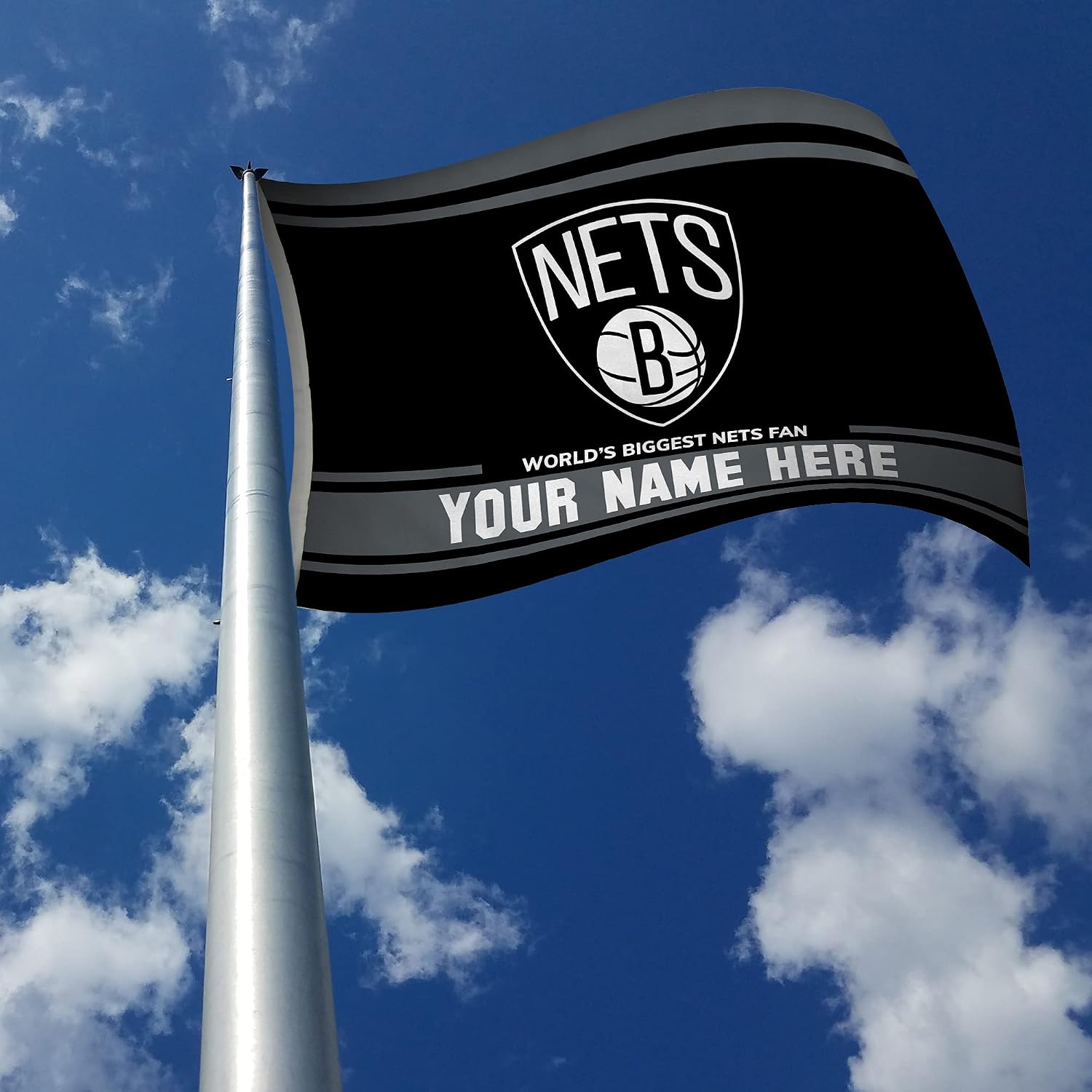 Rico Industries NBA Basketball Brooklyn Nets Personalized - Custom 3' x 5' Banner Flag - Made in The USA - Indoor or Outdoor Décor