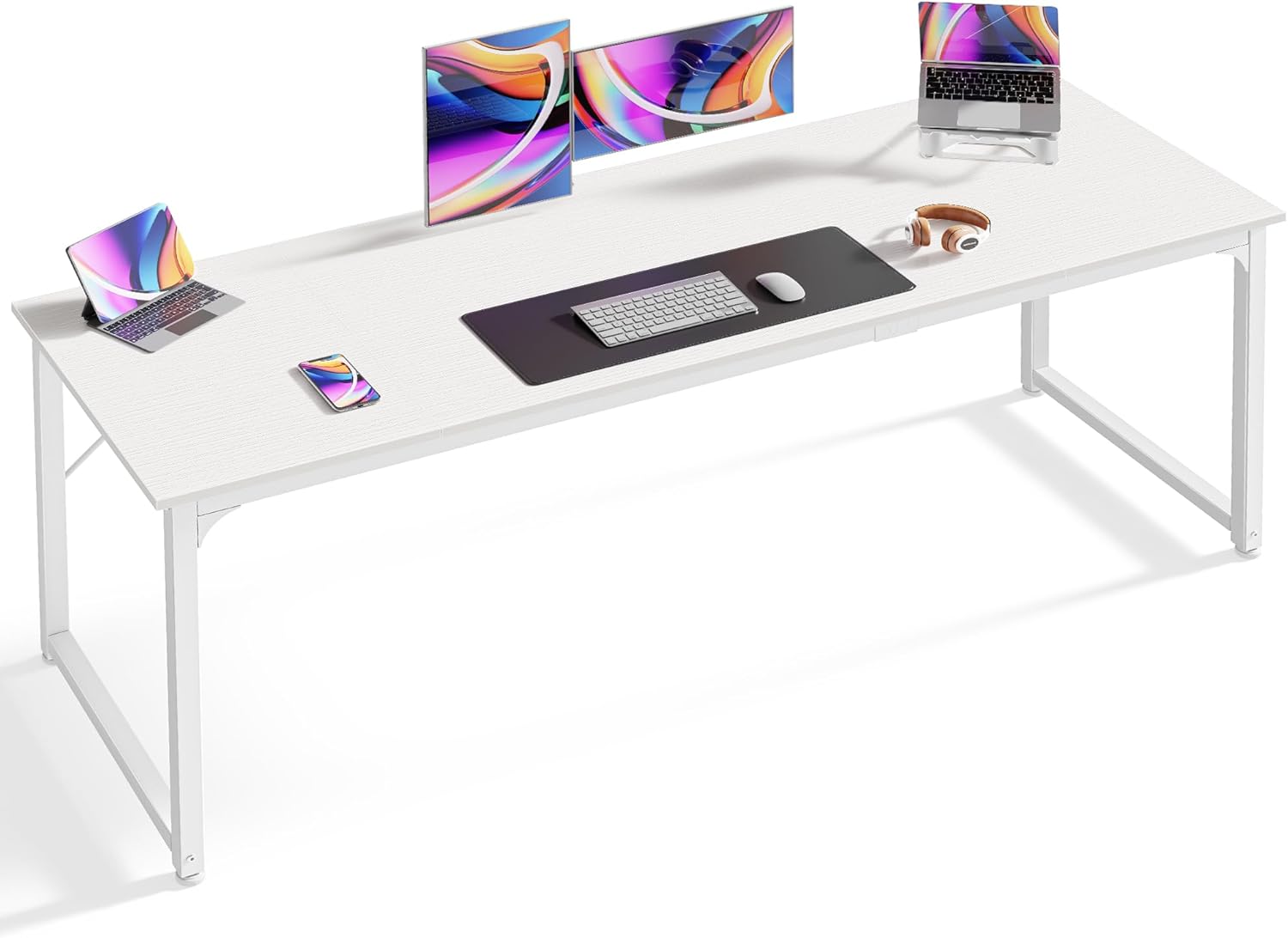 Computer Desk, 70 Inch Office Desk, Gaming Desk with Storage, Writing Desk Work Desk for Home Office, Study, Long Simple Desk, Large Legroom, Metal Frame, White White 70inch