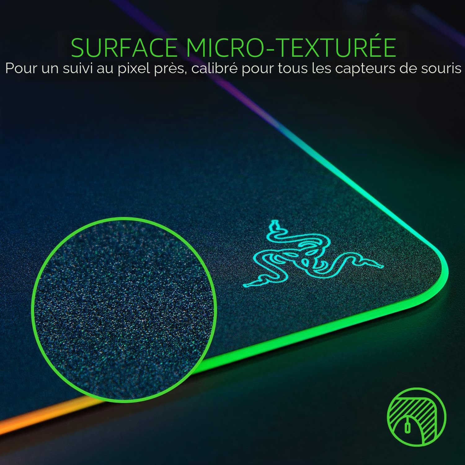 Razer Firefly V2 - Tapis de Souris de Jeu avec Surface microtexturée et éclairage Chroma RGB (Support de câble, éclairage périphérique des Bords, antidérapant) Noir