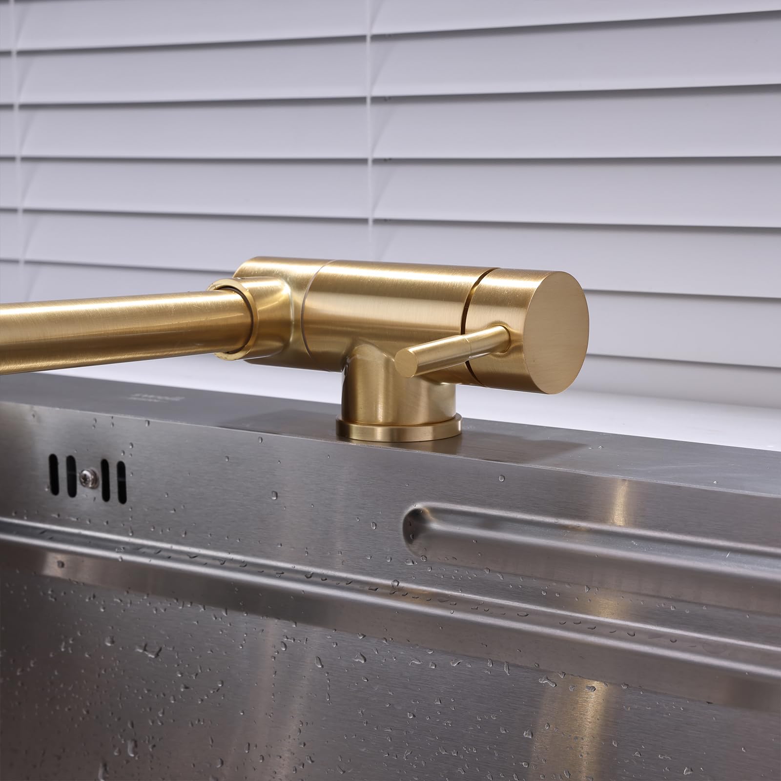 XJTNLB Rubinetto Sottofinestra Miscelatore Cucina Oro Spazzolato Miscelatore da Cucina Canna Collo di Cigno Miscelatore Abbattibile Cucina