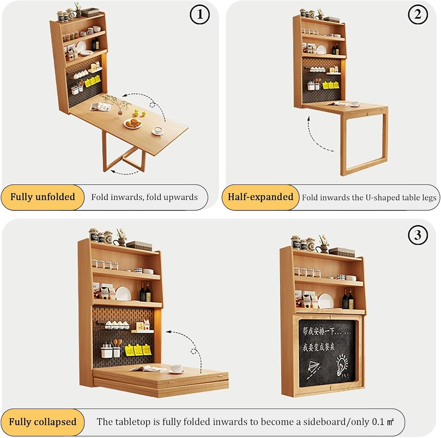 キッチンテーブル JIAOCKJIAO 折りたたみ式キッチンダイニングテーブル、2層収納付き