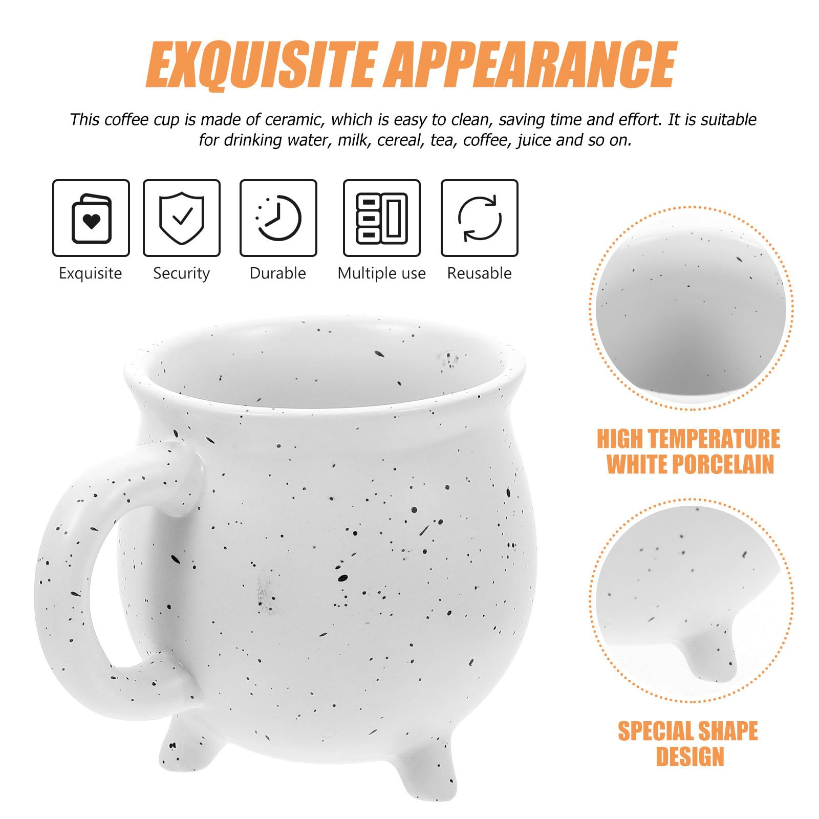 Zerodeko 450ml Keramik Tasse Weiß mit Drei Beinen für Halloween Geschenk Kreativer Becher für Kaffee Tee und Party Dekoration