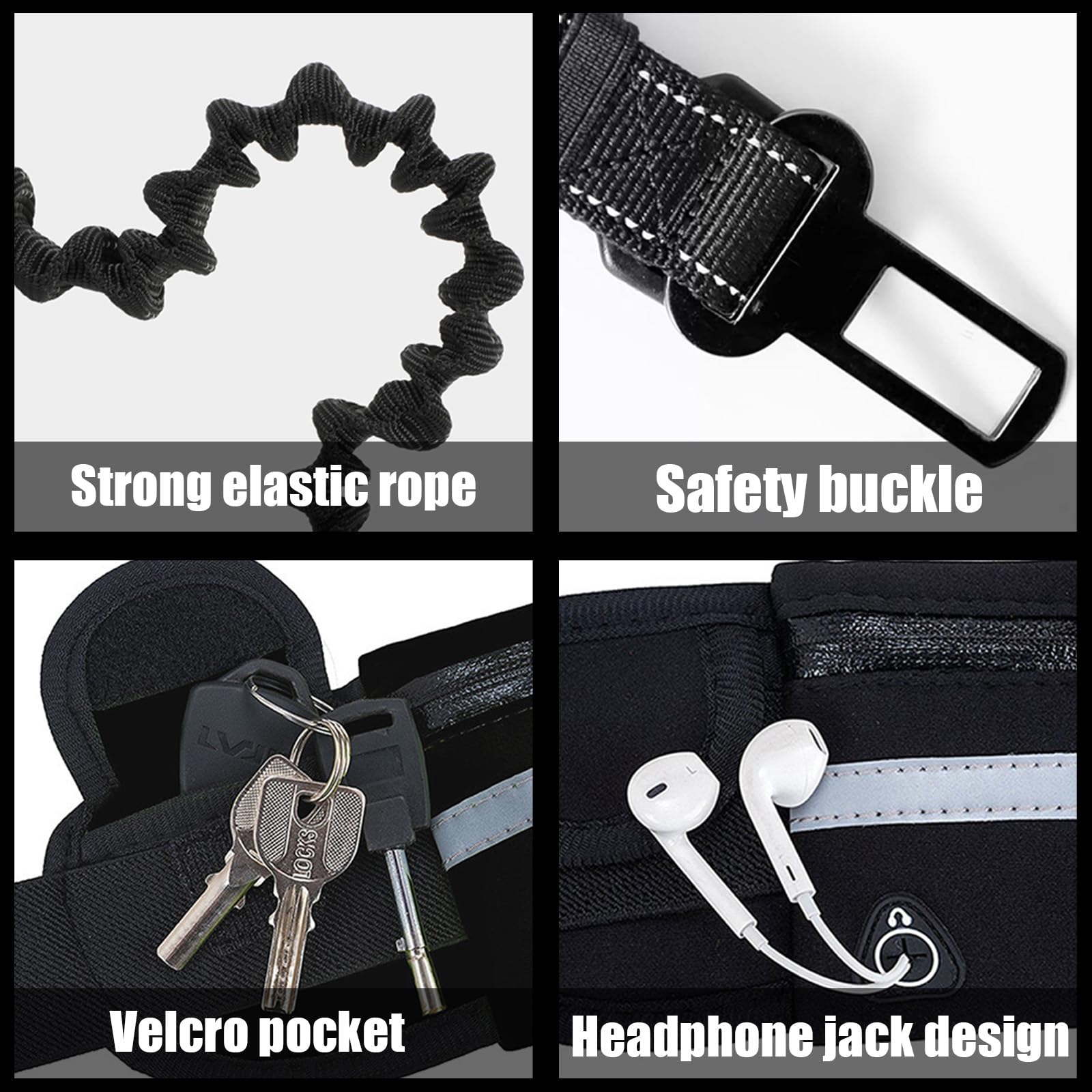Hands Free Dog Lead Walking Belt,Heavy Duty Dog Running with Waist Belt,Adjustable Bungee,Waist Bag Reflective Stitches for Jogging - Image 3