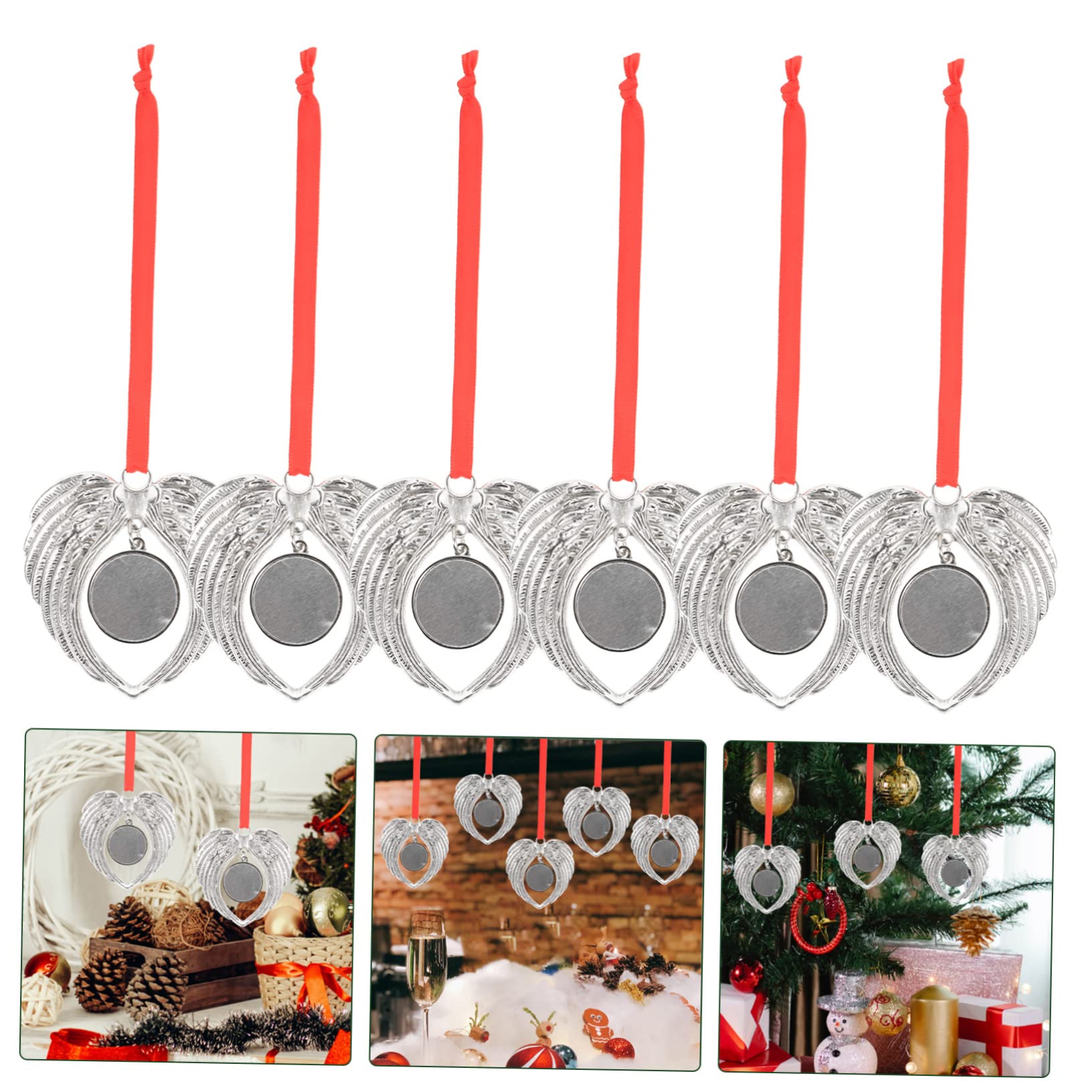 Cabilock 12piezas Adornos Navideños De Alas De Ángel Decoración para Árbol De Navidad Colgantes Sublimables para Fiestas y Eventos Diseño Elegante y Chic para Hogar y Oficina