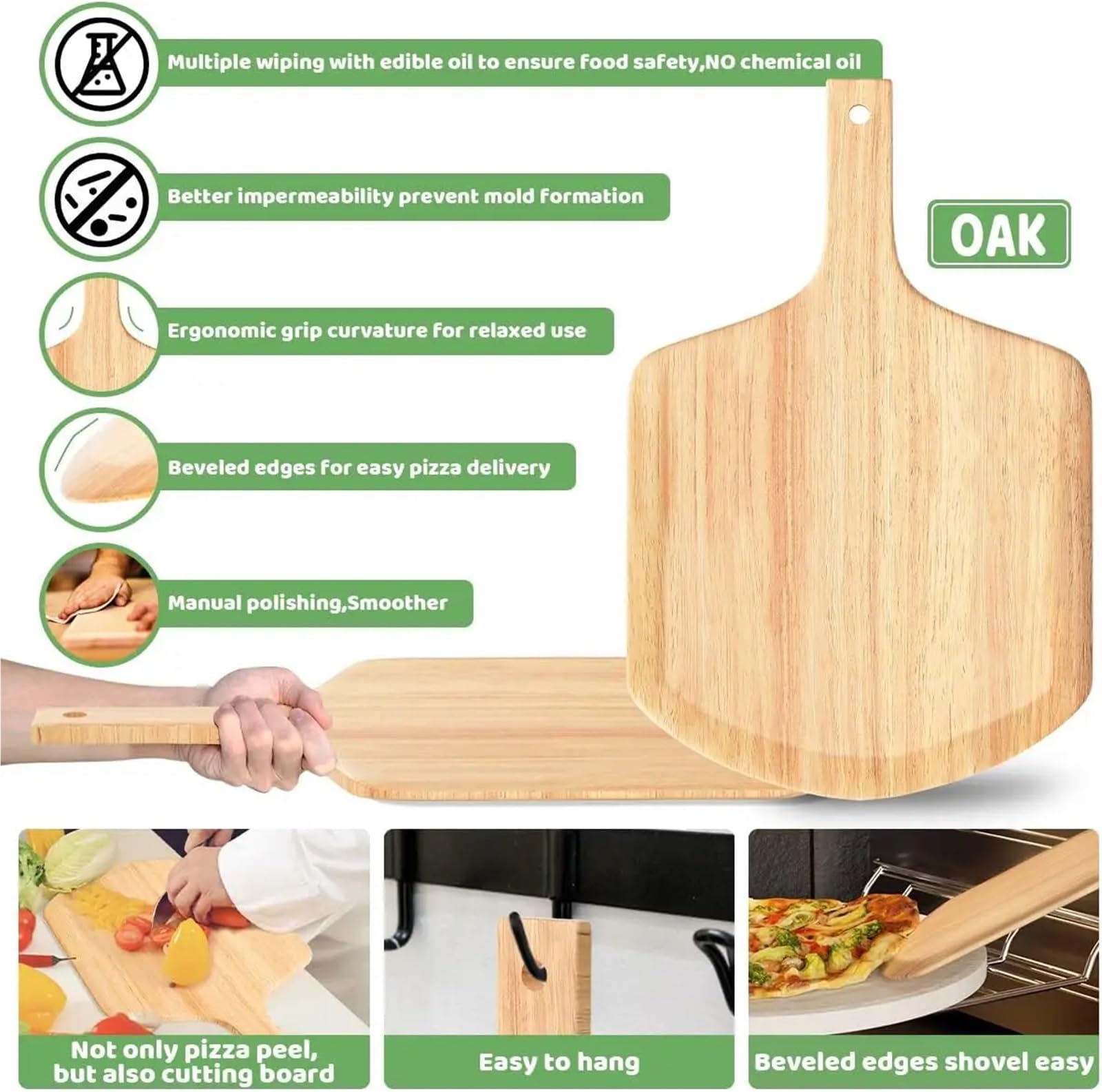 Juego de piedras for Pizza grandes, piedra for resistente 16 "para horno y parrilla con asa, cáscara, 1 Para Base Crujiente