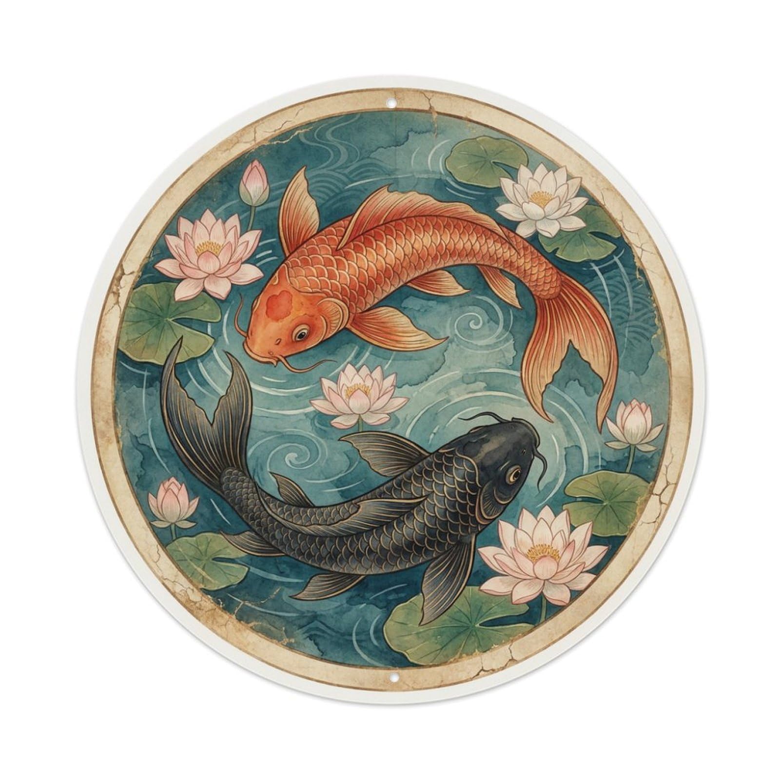 Tgrcjimh Style Metal Tin Sign Koi Fish Harmony Tranquil Pond Blossom Zen Garden