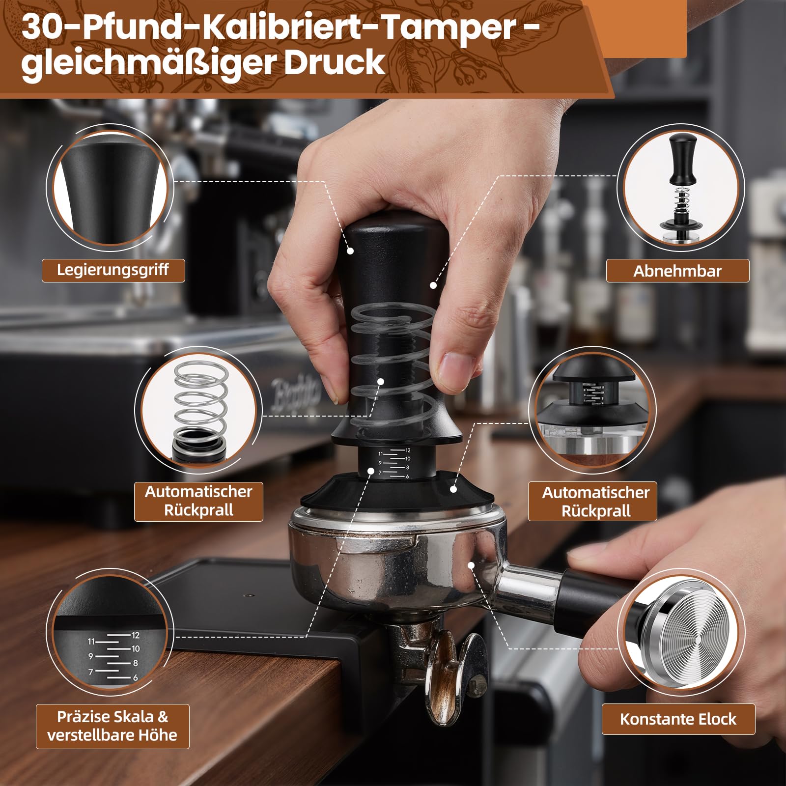 Juego de accesorios para café expreso de 51 mm, 7 piezas, incluye herramienta WDT de 51 mm, apisonadora, distribuidor, anillo dosificador y estación de prensado, para cafeteras y cafeteras
