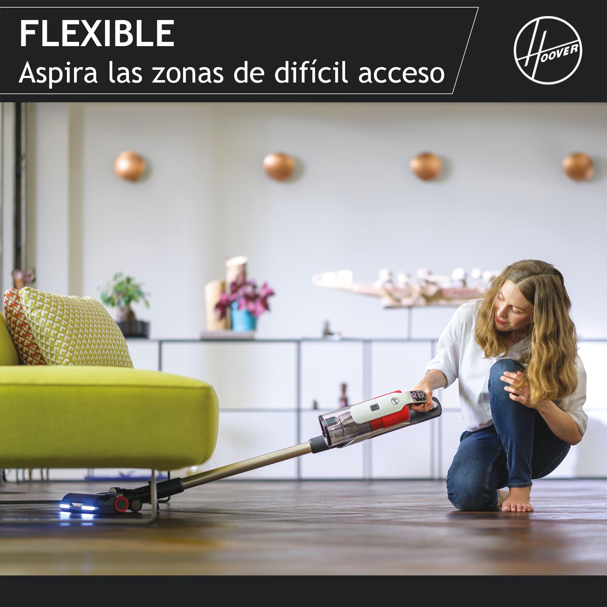 Hoover HF9 Home HF910H, Aspiradora Escoba sin Cable, sin Bolsa, 3 en 1, Escoba, de Mano y Vertical, Cepillo Antienredos, Autonomía 30 min, Color Gris/Rojo