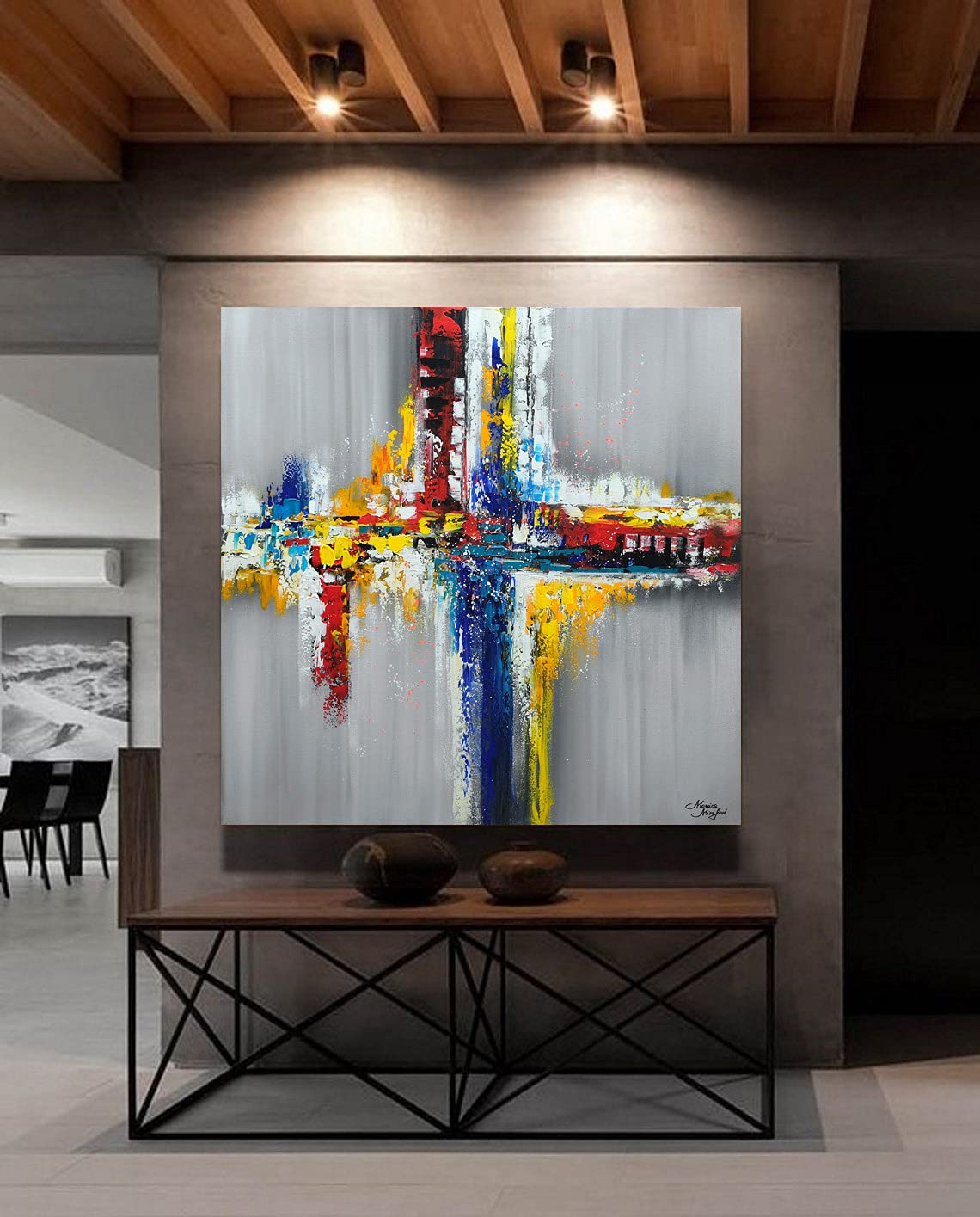 Monica Mirafiori I 90x90 cm I Tableau Peint à la Main I Modèles Tableau I Peintre Moderne I Tableaux Peintures I Toile sur Cadre en Bois