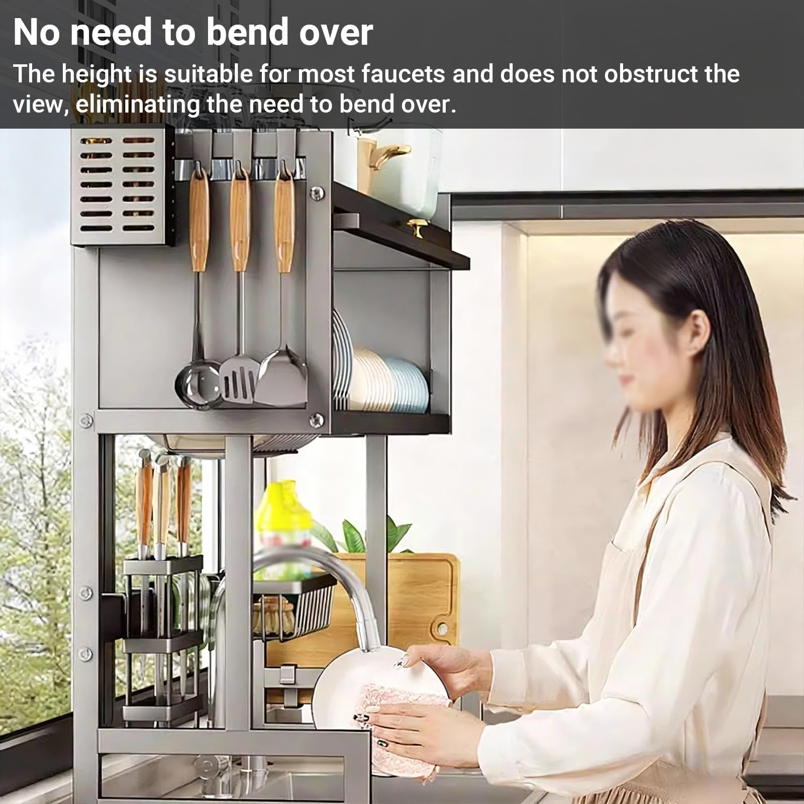 Escurridor de platos para colocar sobre el fregadero, organizador de almacenamiento grande para fregadero, escurridor de platos para encimera de cocina, para platos, vasos, cuencos y cubiertos, ahorra