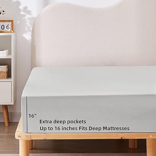 Miniatura 3 de Sábana bajera ajustable tamaño individual, sábana bajera estándar de 16 pulgadas, ajuste totalmente elástico, suave y cómoda, transpirable,