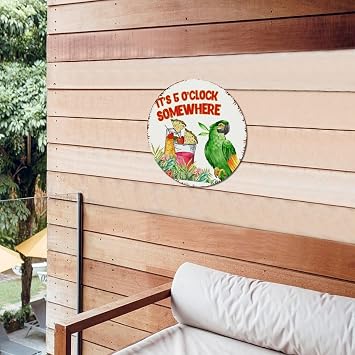 Customized Metal Sign It's Five O'clock Somewhere Room Decor for Men Tin Signs for Coffee Bar Garage Pubs Club Tiki Bar Pool Hot Tub Luau Art Poster Gift for Men 9x9 Inch Round