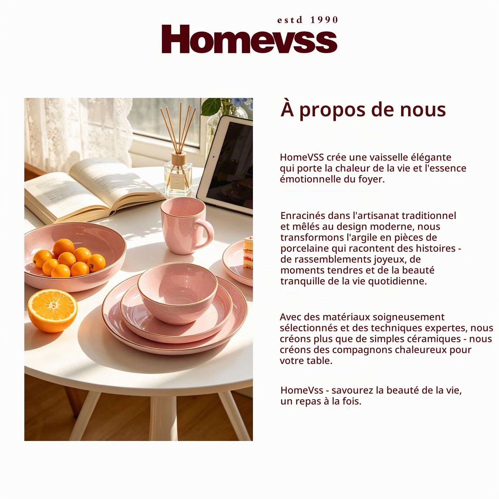 Service de table 20 pièces en grès avec bord relevable de forme nordique rose brillant avec effet moucheté