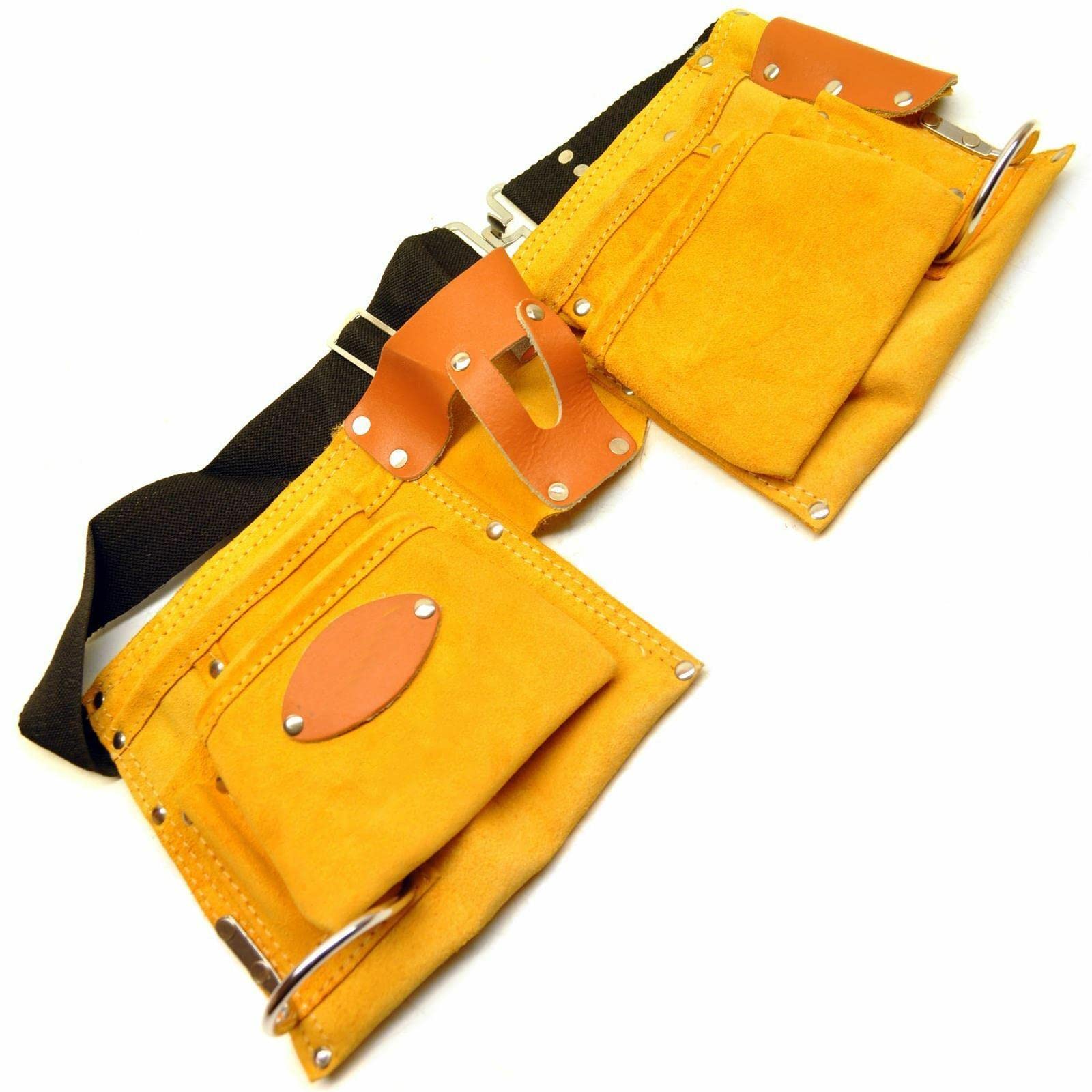 Dapetz ® Double Pouch Tool Belt 10 Pocket Small Pocket Tool Bag with Adjustable Nylon Belt Suede Leathe Professional Waist Work Pouch for Electricians Carpenter