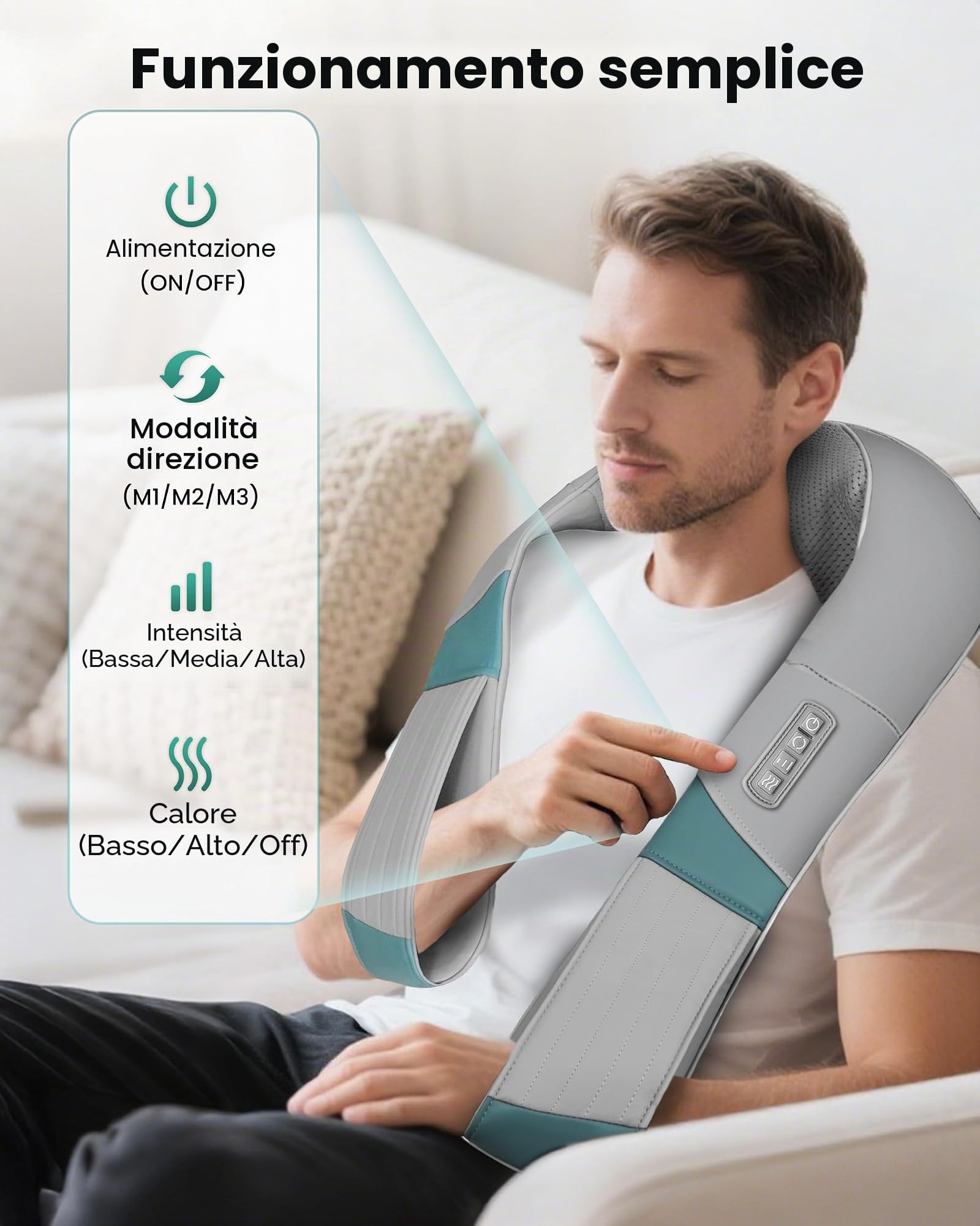 Snailax Massaggiatore cervicale wireless con funzione riscaldante, 4D-Shiatsu con funzione di impastamento, massaggiatore per collo, spalle e schiena, regali per uomini/donne
