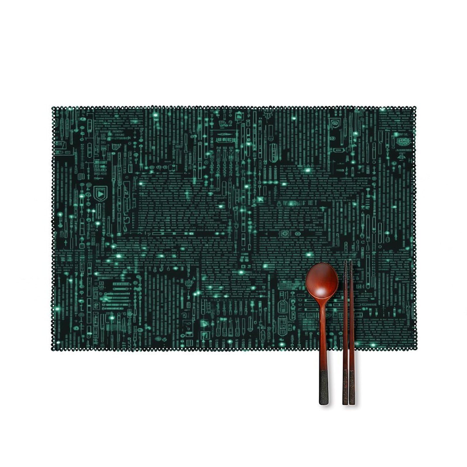 Btcowzrv Style Hacker Canvas Placemats Set Of 6, Wipeable Washable Place Mats For Indoor & Outdoor, Table Mat Decor For Kitchen Dining Party