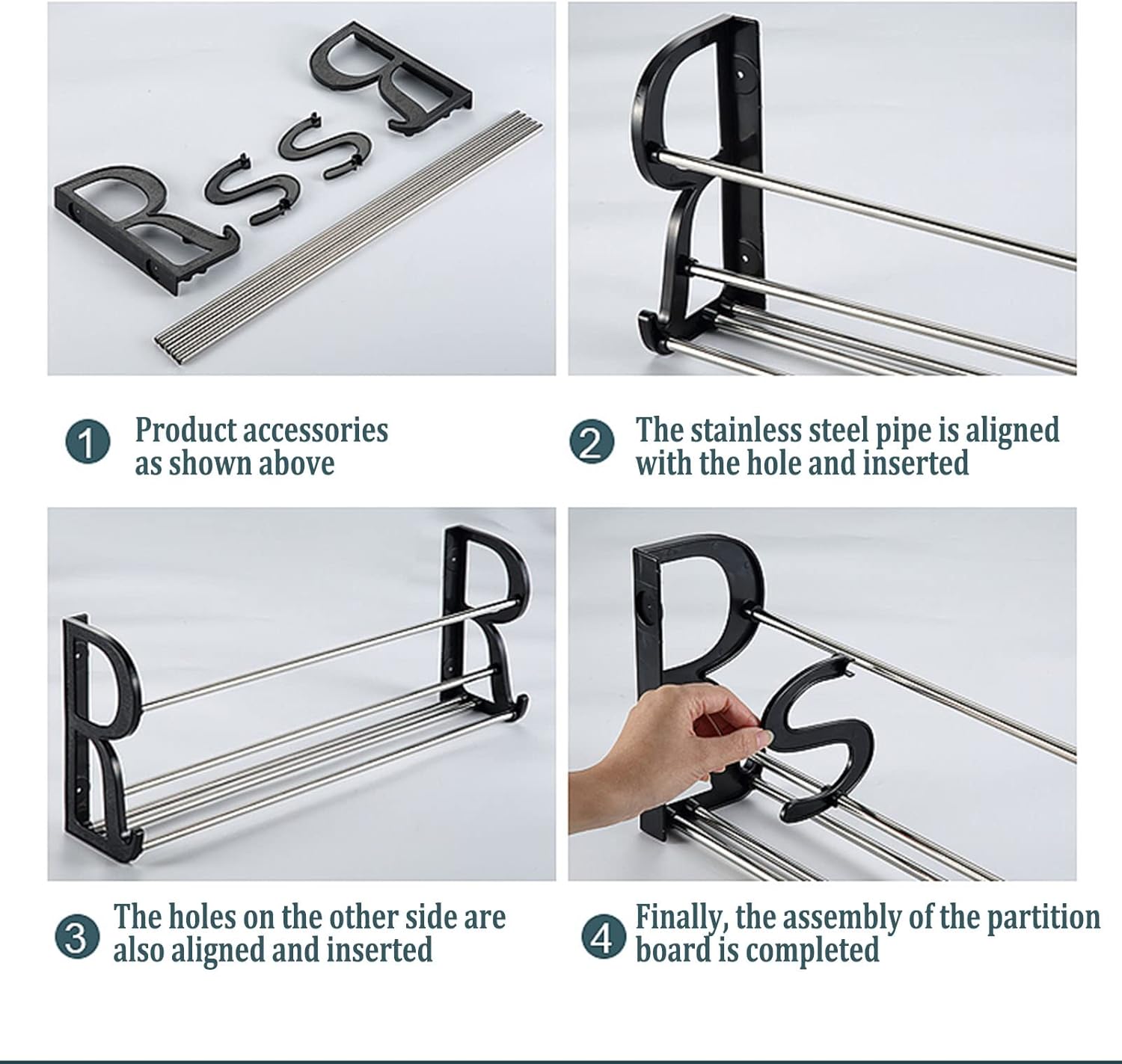Over the Door Shoe Organizers, Wall Hanging Rack with S-shape Divider Adhesive Holder Mounted Hooks for Closet Bathroom Bedroom Pantry (50cm/With Divider)