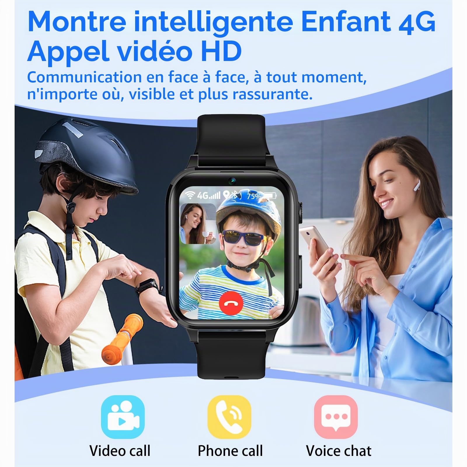 Montre Connectée Enfant GPS, 4G Montre GPS Enfant pour Garçons Filles | Chat Familia,SOS,Mode Classe,Appels Vidéo,Chat Vocal,Téléphone,Podomètre, IP68 Étanche