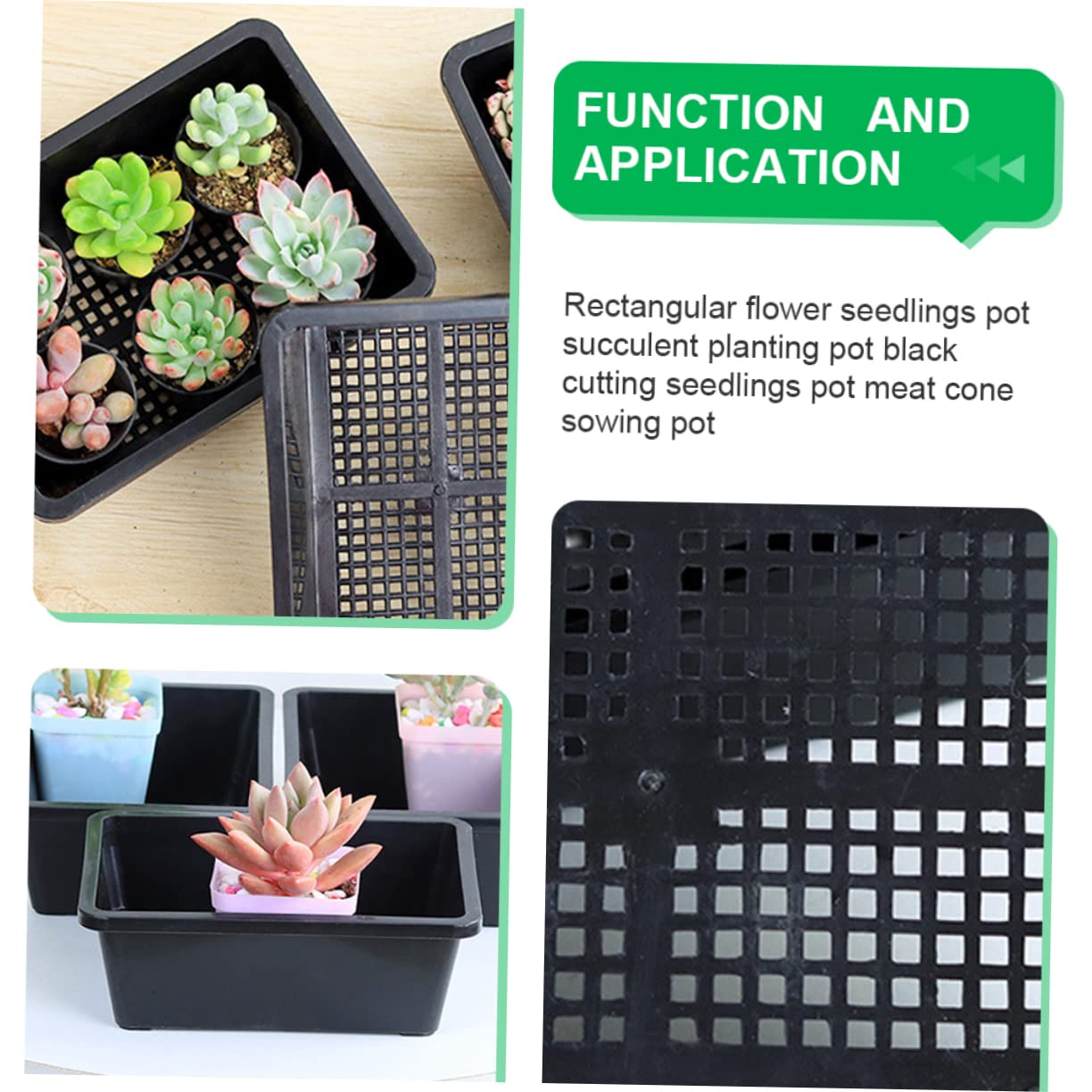 Sosoport 2 Ensembles Pot De Pépinière Rectangulaire Usine Support pour Plantes Bac Jardinage Bac De Culture Fournitures De Jardinage Plateau De Semis De Pépinière Black 10 Pièces * 2