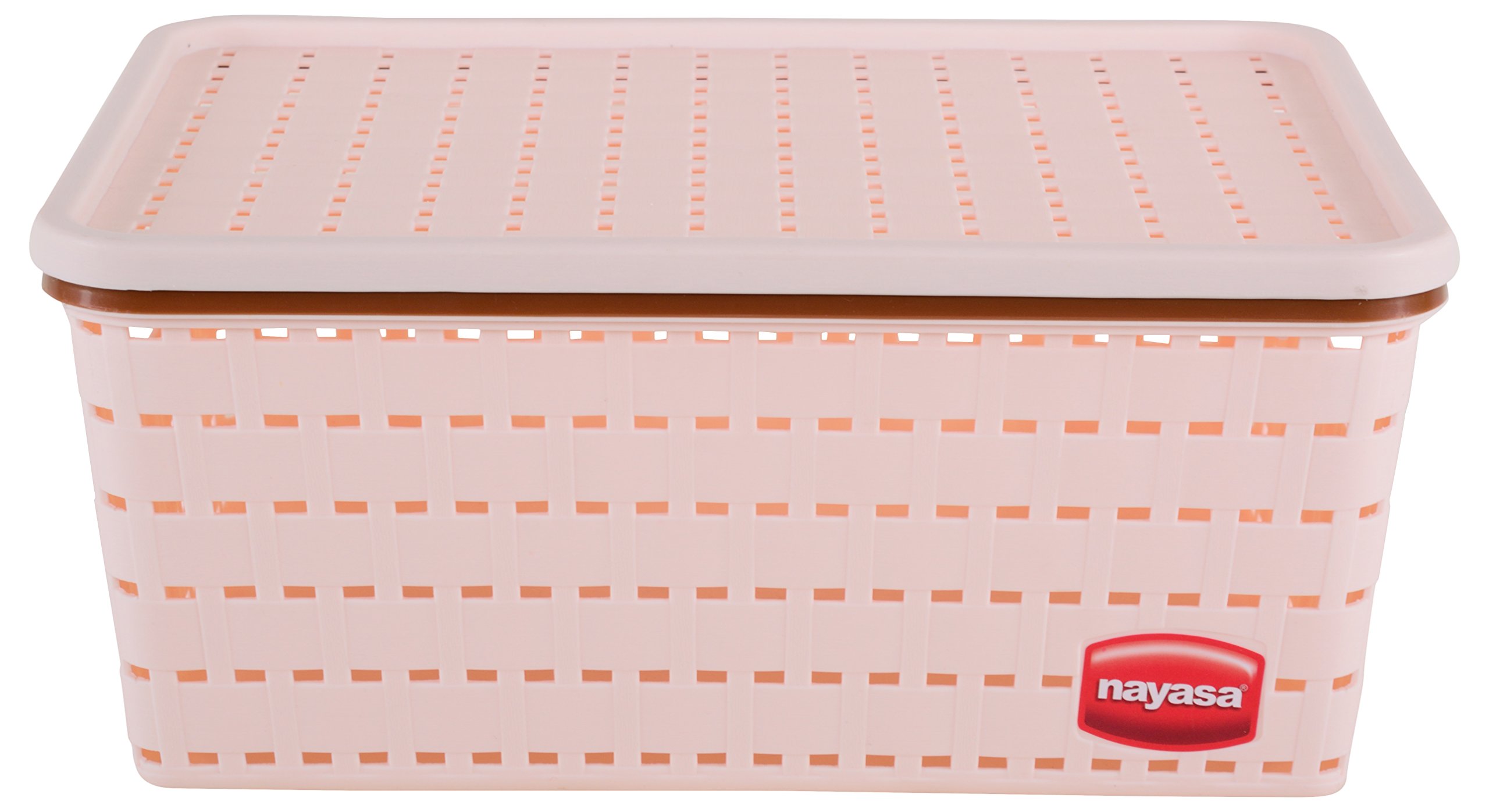 Nayasa Gloria Basket for Storage | Vegetable & Fruit Basket | Storage Box and Organiser Plastic Basket with Lid | Multipurpose Kitchen Organizer Rack | Medium | Peach