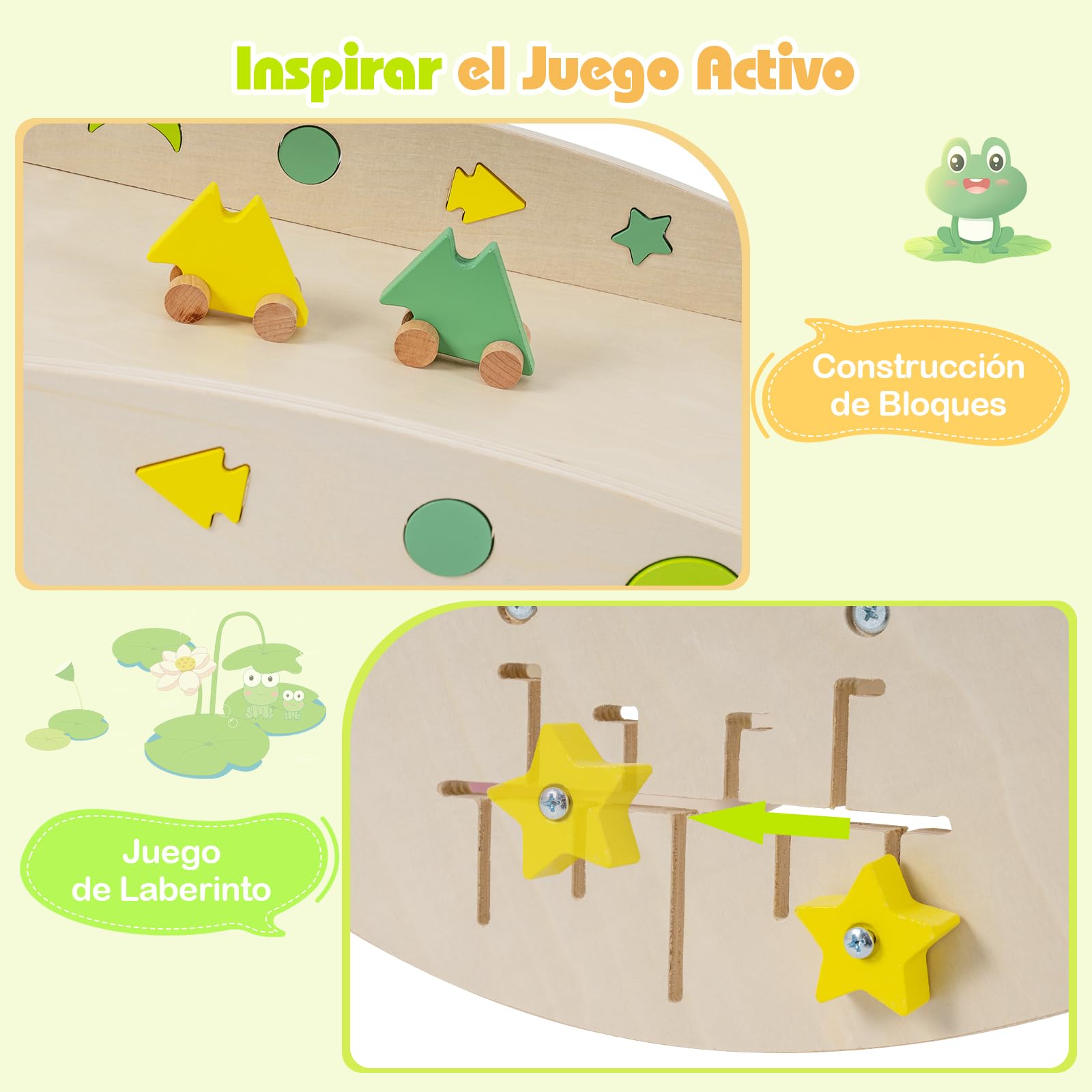 COSTWAY Triángulo de Escalada Interior, Estructura de Escalada Plegable con Tobogán, Arco de Escalar, Triángulo de Madera para Niños de 1+ año (Rana-3 Piezas,Verde)