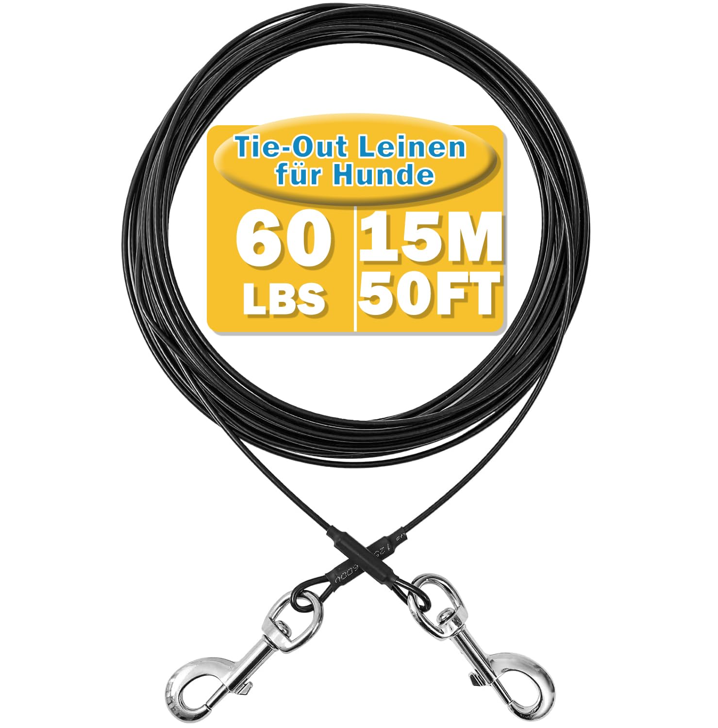 Mi Metty Tie-Out Leinen für Hunde,15m Kausichere Hundeleinen,Tie Out Cables Hofleine für Kleine Hunde bis zu 60 Pfund (Schwarz, 50ft(15M))