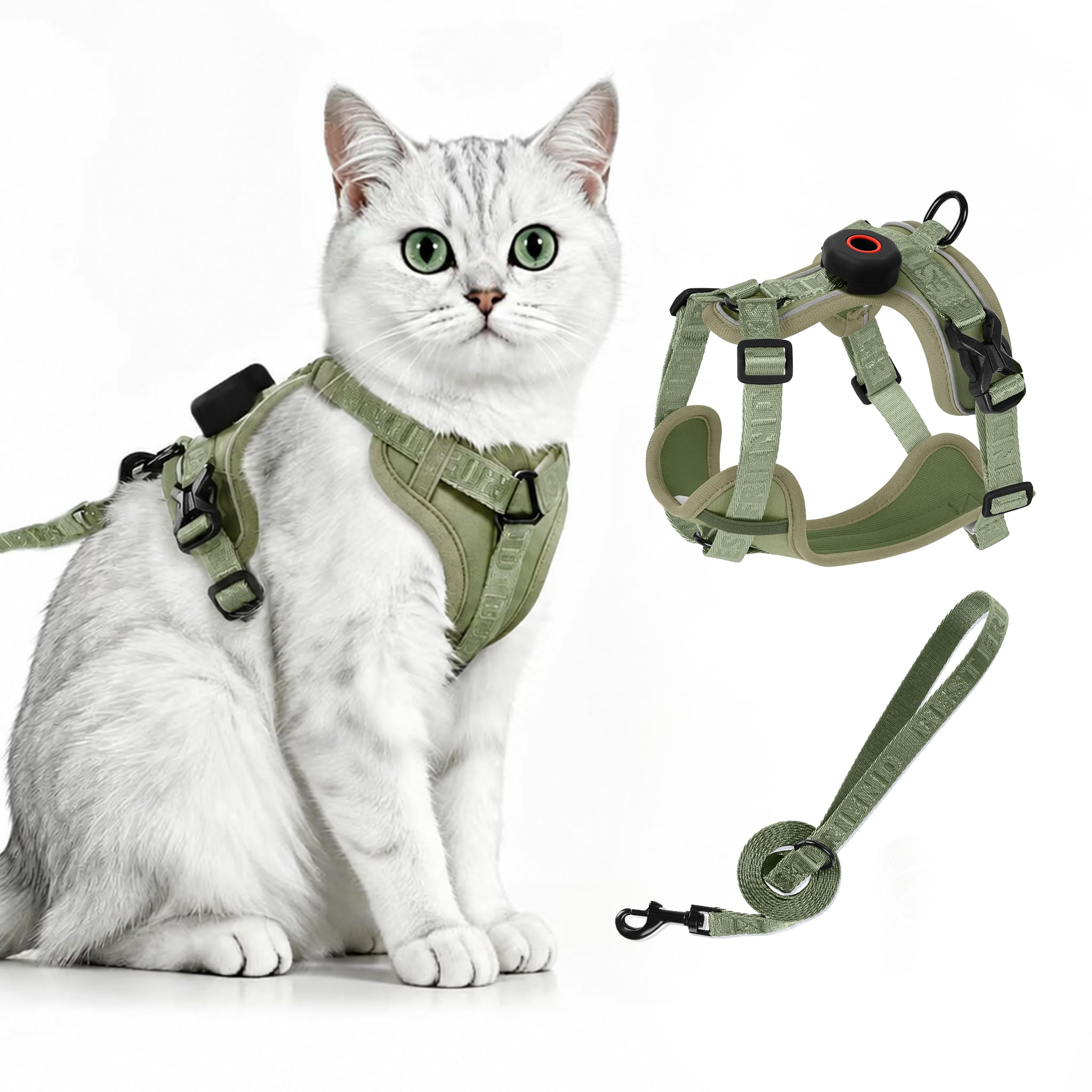 Cat Harness and Lead Set with AirTag Holder, Escape Proof Kitten Vest leash
