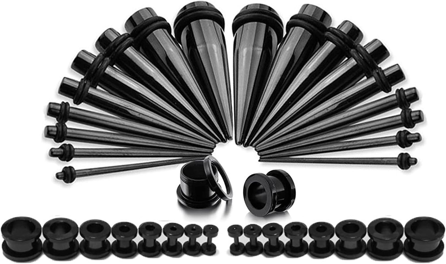 Daesar 28PCS Tunnels Gauges, 12G-00G Ear Gauge 2mm-10mm Hoop Cone Ear Piercing Set Surgical Steel Gauges for Ears Piercing Jewelry Set