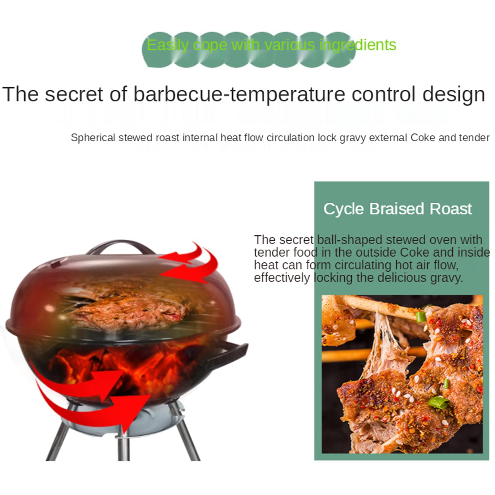 Grill węglowy, grill do grillowania, 2-warstwowe siatki Przenośny okrągły grill premium, kontrola temperatury, dwa koła na piknik przy grillu na świeżym powietrzu