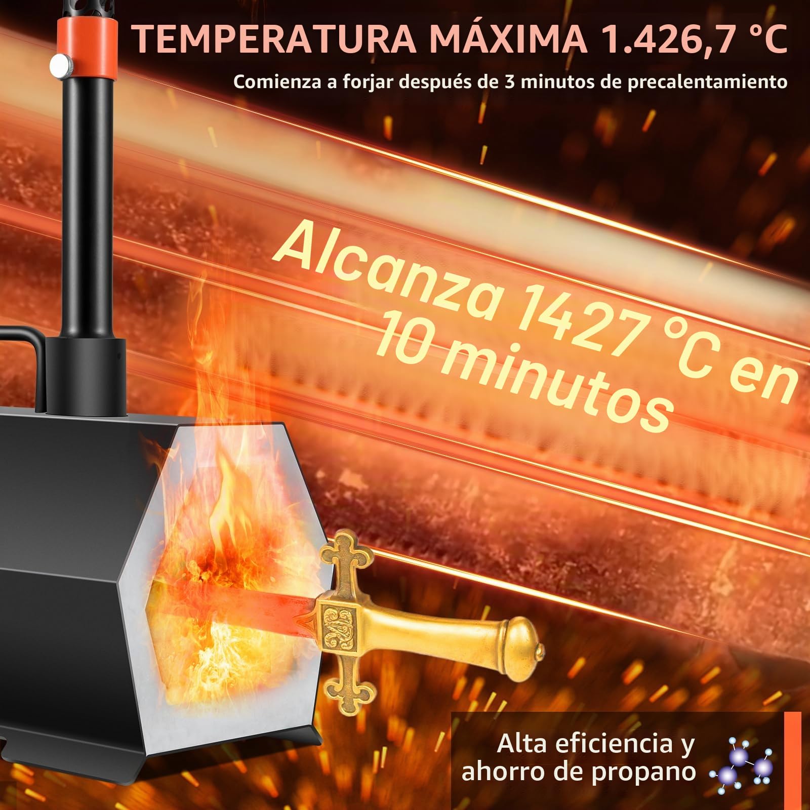VEVOR Horno de Forja de Gas Propano Con 2 Quemadores - Fusión Max 1427 ℃ - Eficiente y Económico Para Fabricación de Cuchillos y Metales - Ideal Para Herreros