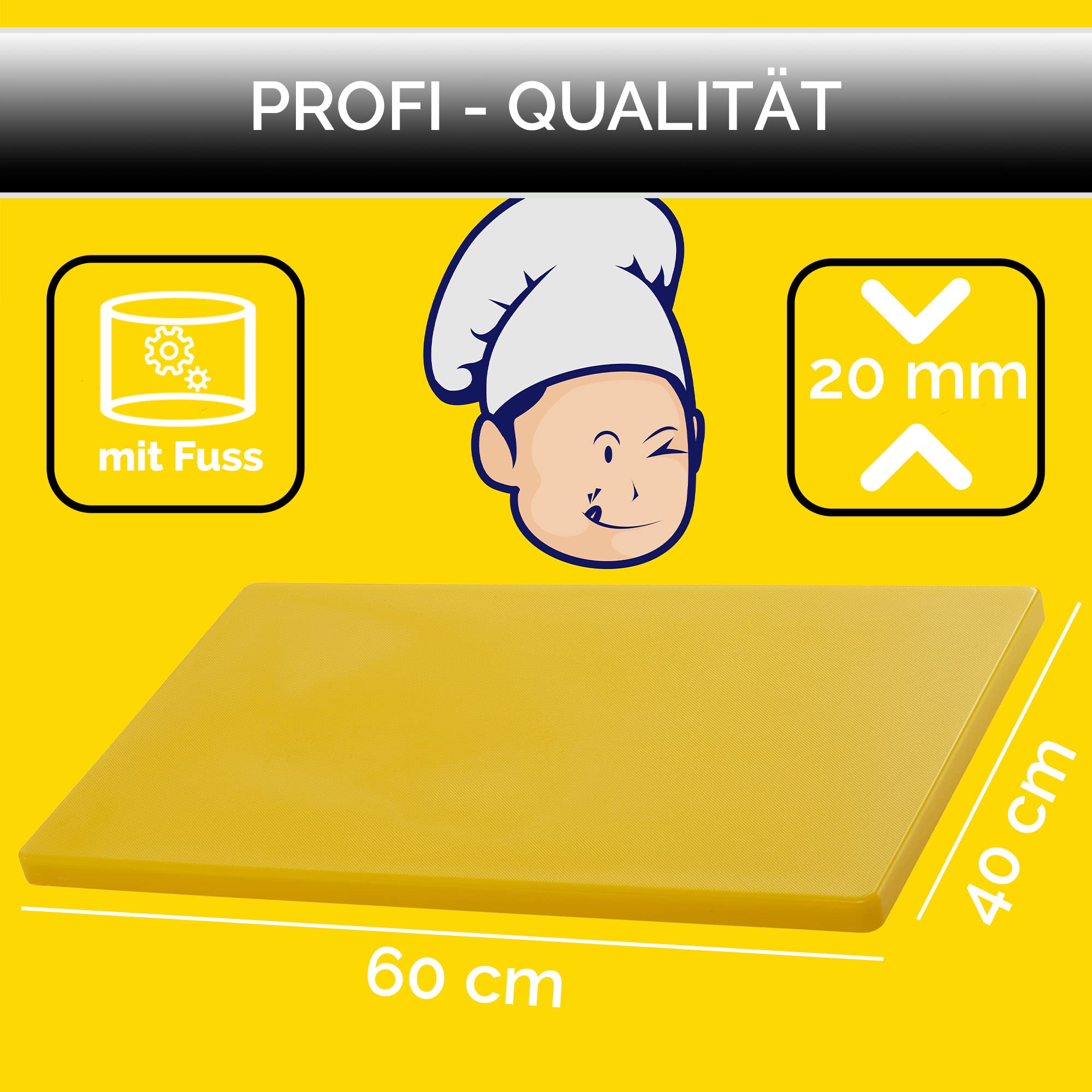 Duża deska do krojenia deska do siekania deska kuchenna o grubości 2 cm z antypoślizgowymi nóżkami HACCP zgodność 60 x 40 z tworzywa sztucznego antybakteryjna jakość gastronomiczna chroniąca ostrza żółta