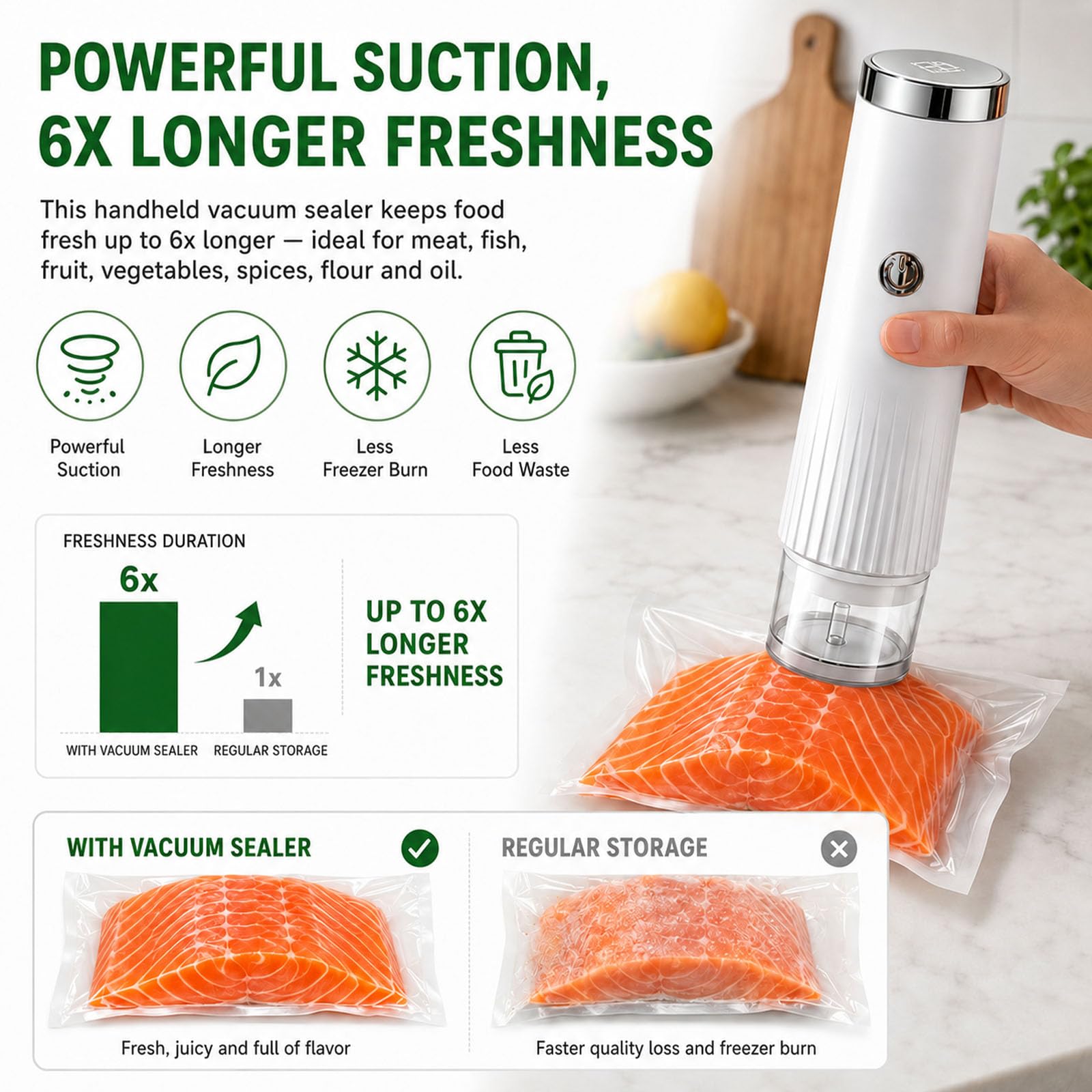 Envasadora al vacío pequeña, inalámbrica, completamente automática, para alimentos, con 20 bolsas de vacío reutilizables, sellador al vacío para vasos con 10 tapas de Mason Jar, para viajes, oficina y