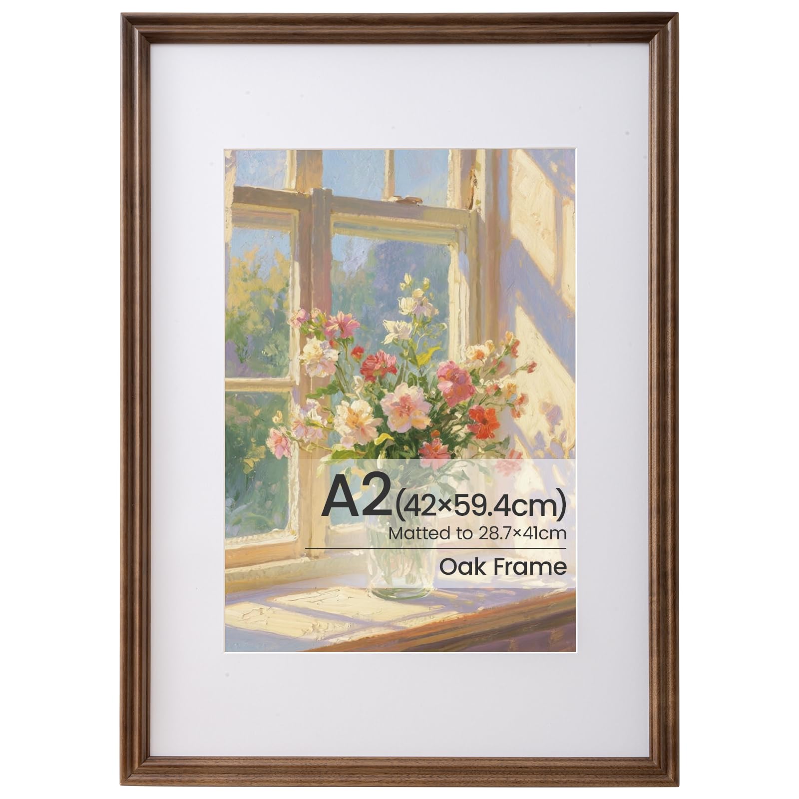 A2 Frame, A2 Poster Frame Walnut Wood Picture Frames Matted for A3(29.7×42 CM) Picture Frames with Premium Tempered Glass, Hang Portrait or Landscape for Wall Gallery Decor